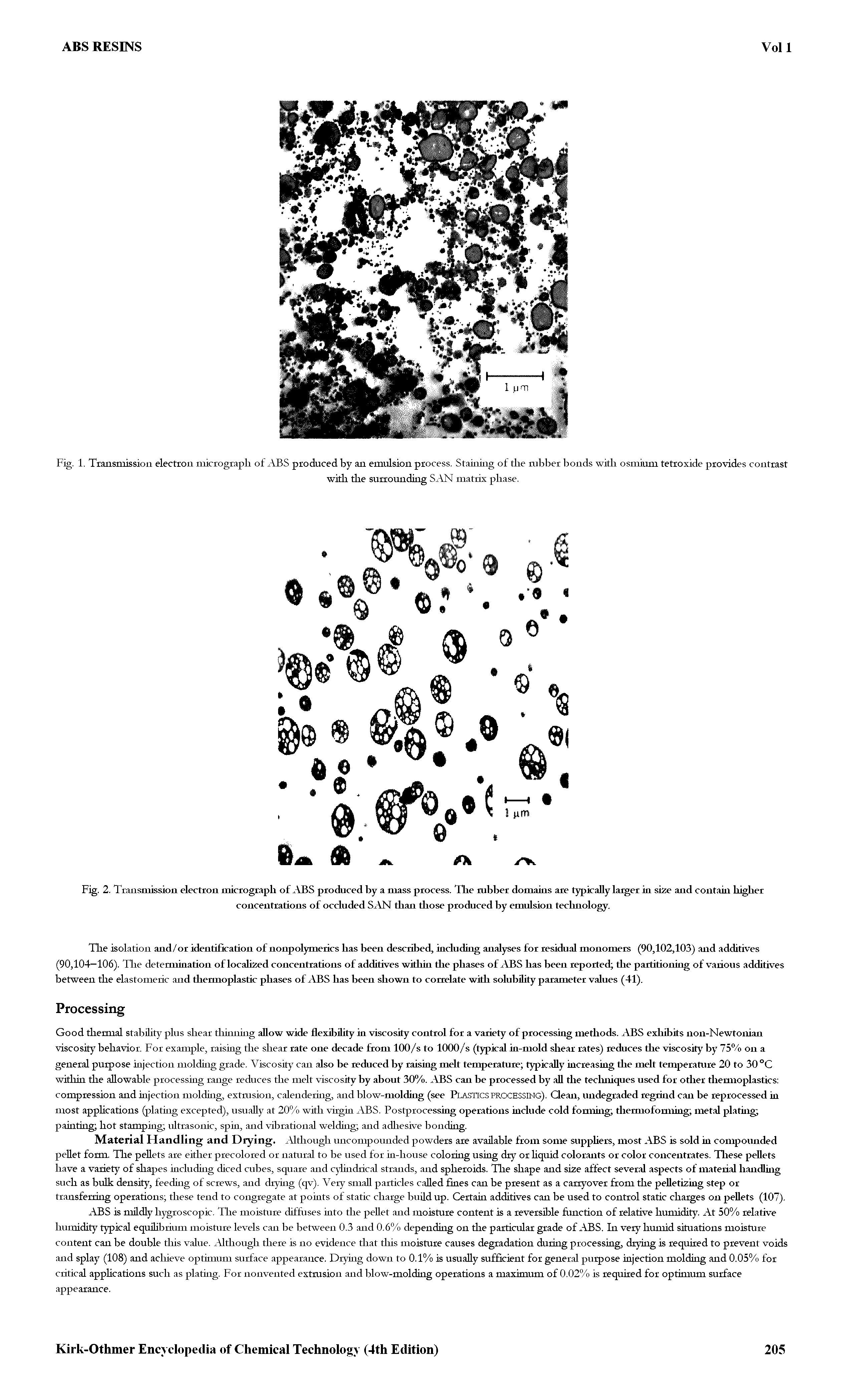 Fig. 1. Transmission electron micrograph of ABS produced by an emulsion process. Staining of the rubber bonds with osmium tetroxide provides contrast...