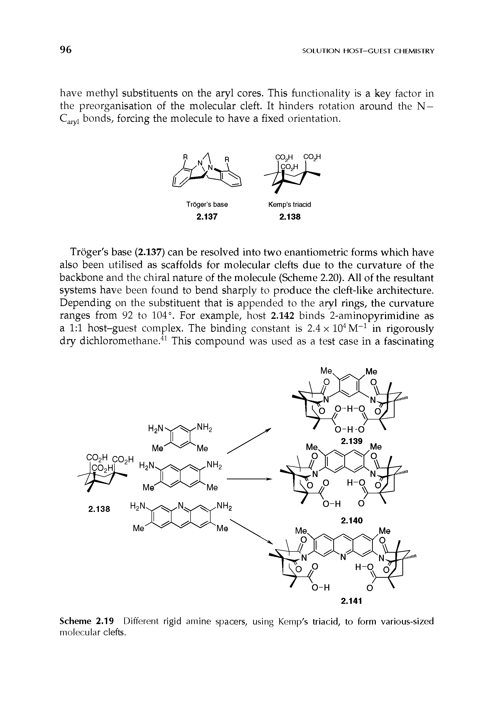 Scheme 2.19 Different rigid amine spacers, using Kemp s triacid, to form various-sized molecular clefts.