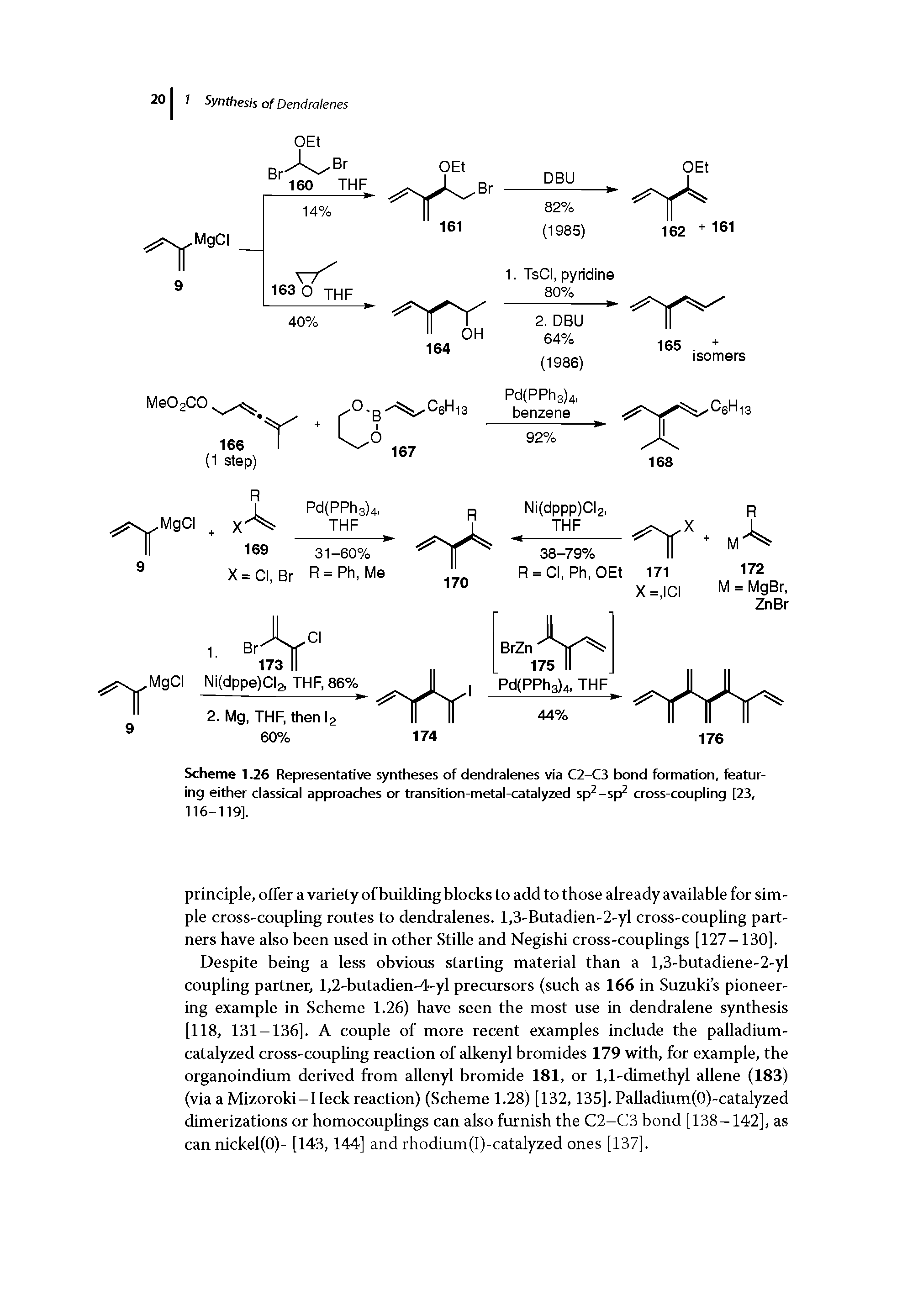 Scheme 1.26 Representative syntheses of dendralenes via C2-C3 bond formation, featuring either classical approaches or transition-metal-catalyzed sp -sp cross-coupling [23, 116-119].