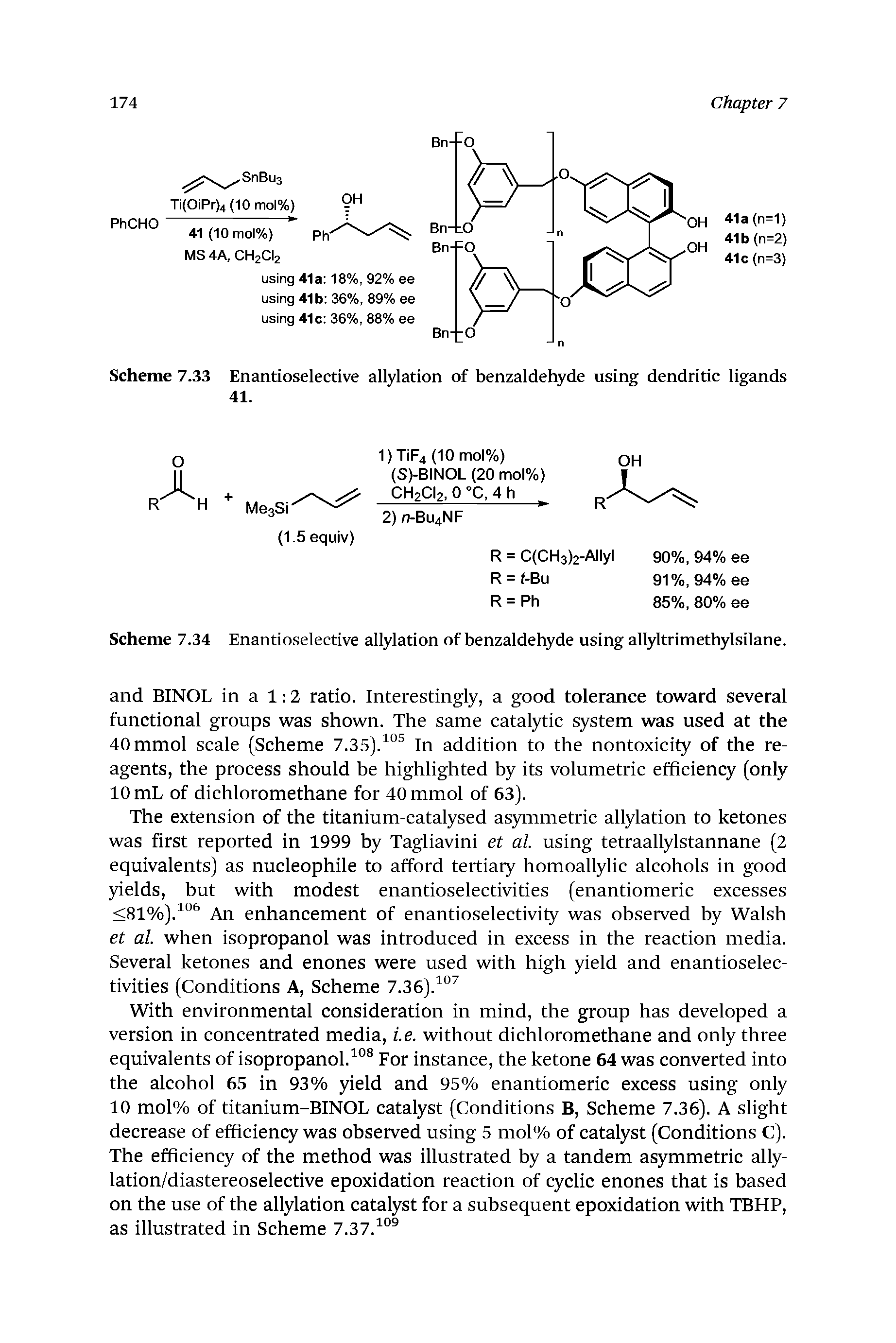 Scheme 7.33 Enantioselective allylation of benzaldehyde using dendritic ligands 41.