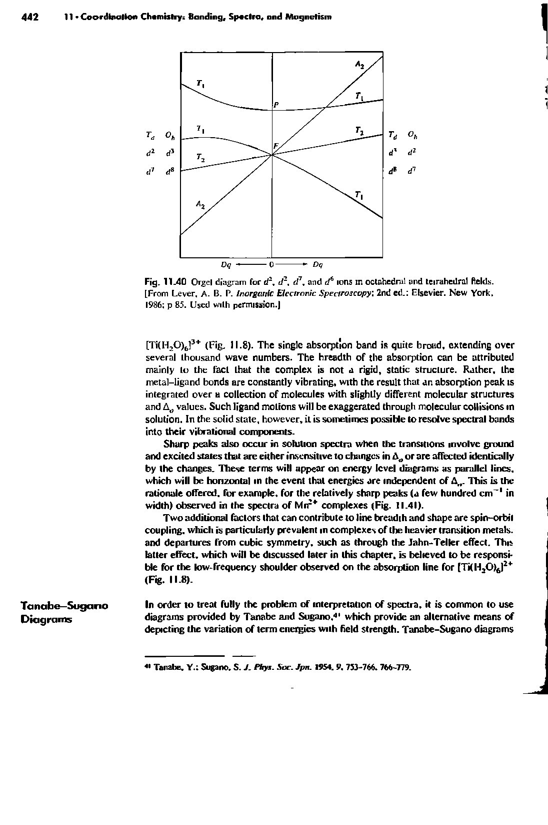 Fig. 11.40 Orgel diagram for d, d1, cl7, and d ions in octahedral and teirahedral fields. [From Lever. A. B. P. Inorganic Electronic Spectroscopy, 2nd ed. Elsevier. New York. 1986 p 85. Used with permission.)...