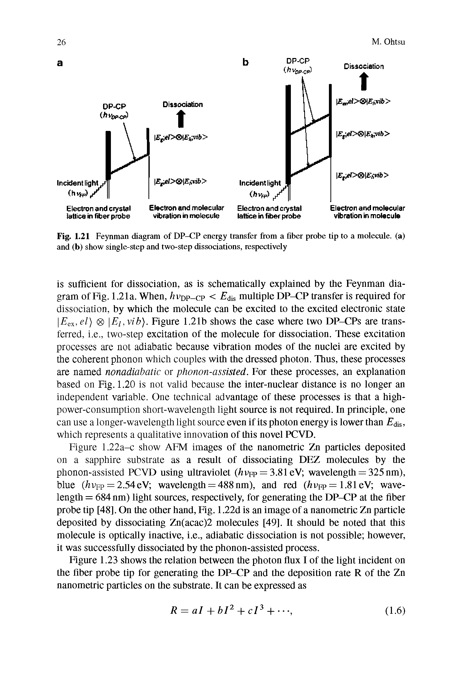 Fig. 1.21 Feynman diagram of DP-CP energy transfer from a fiber probe tip to a molecule, (a) and (b) show single-step and two-step dissociations, respectively...