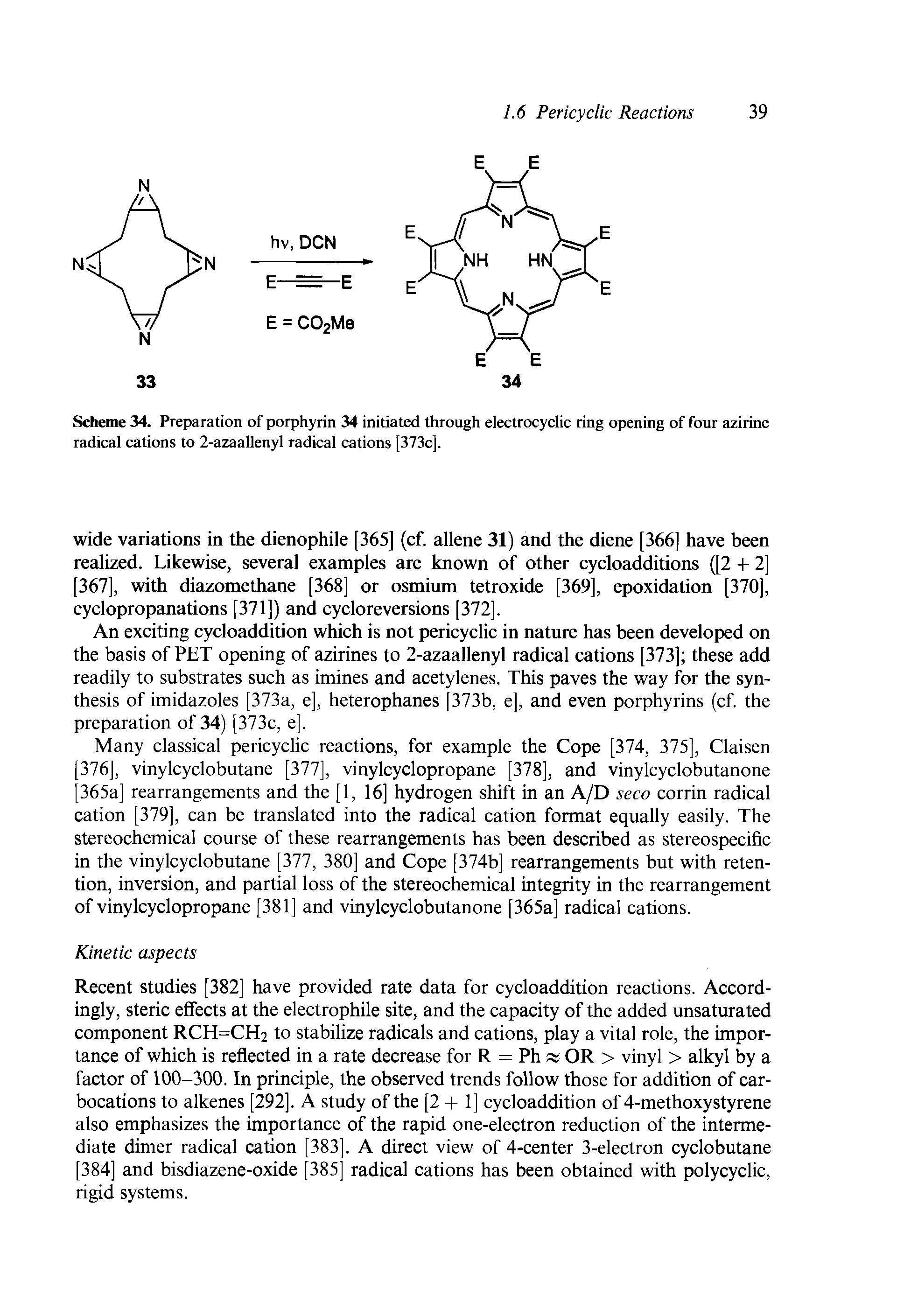 Scheme 34. Preparation of porphyrin 34 initiated through electrocyclic ring opening of four azirine radical cations to 2-azaallenyl radical cations [373c].