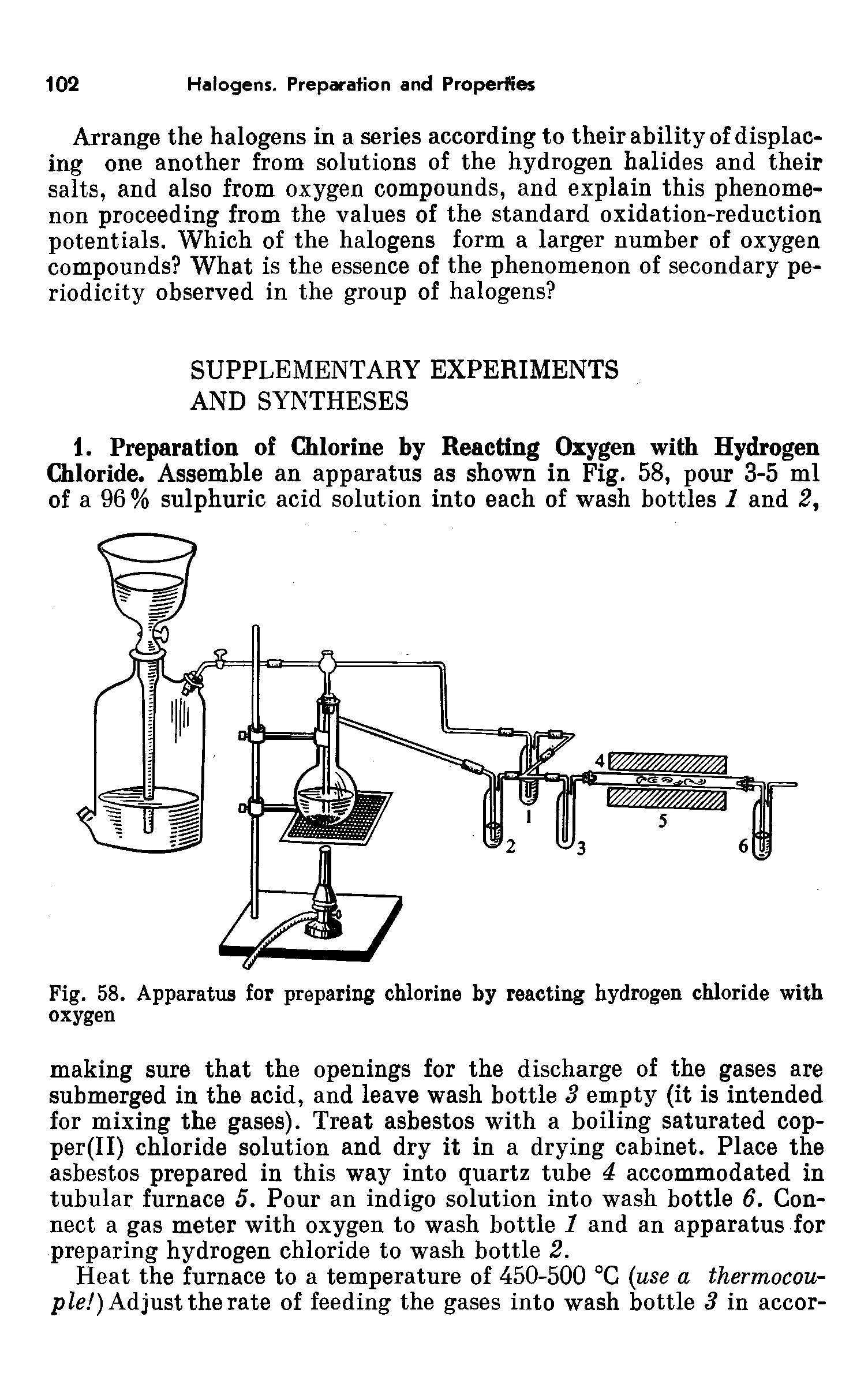 Fig. 58. Apparatus for preparing chlorine by reacting hydrogen chloride oxygen...