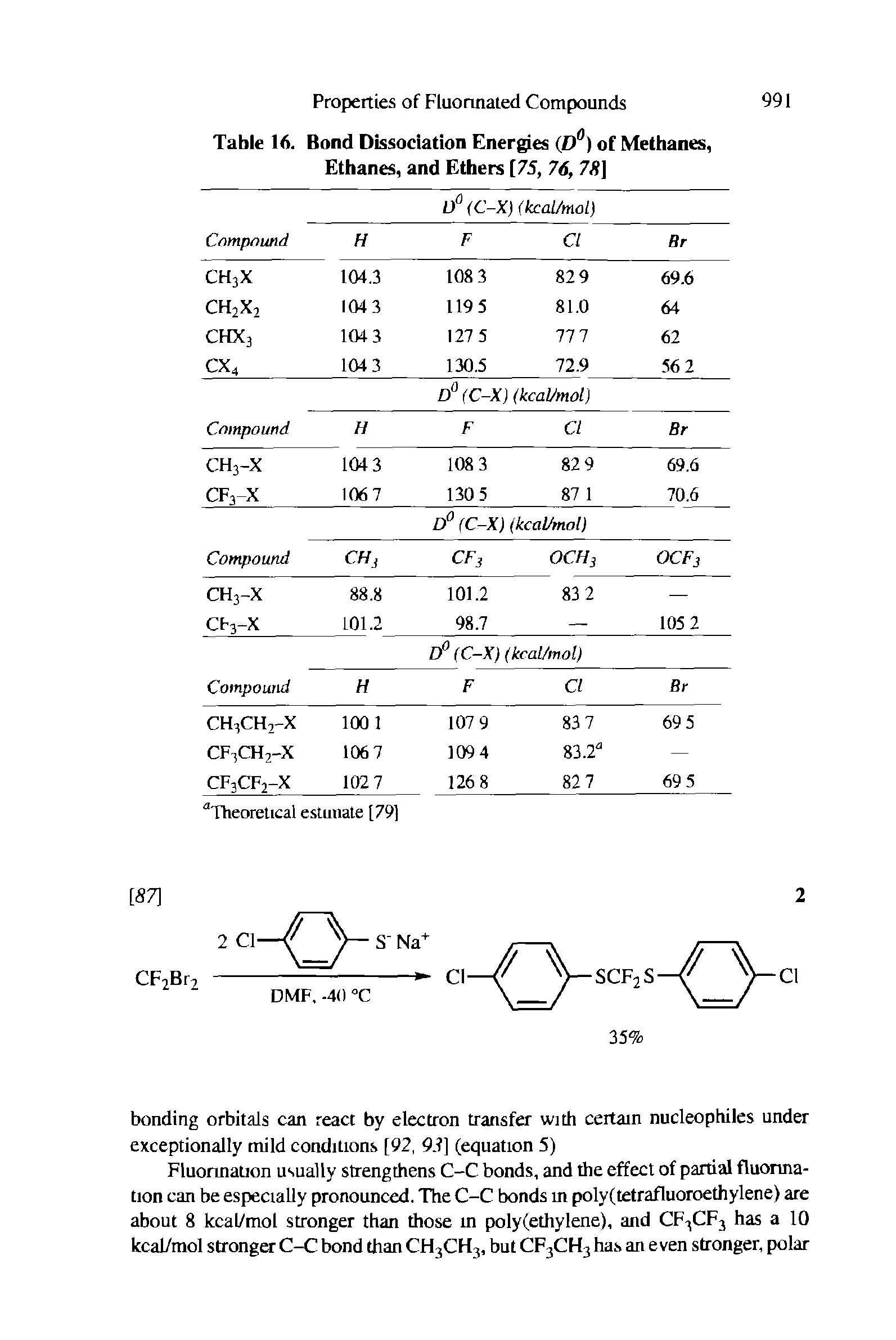 Table 16. Bond Dissociation Energies (D ) of Methanes, Ethanes, and Ethers [75, 76, 7S]...