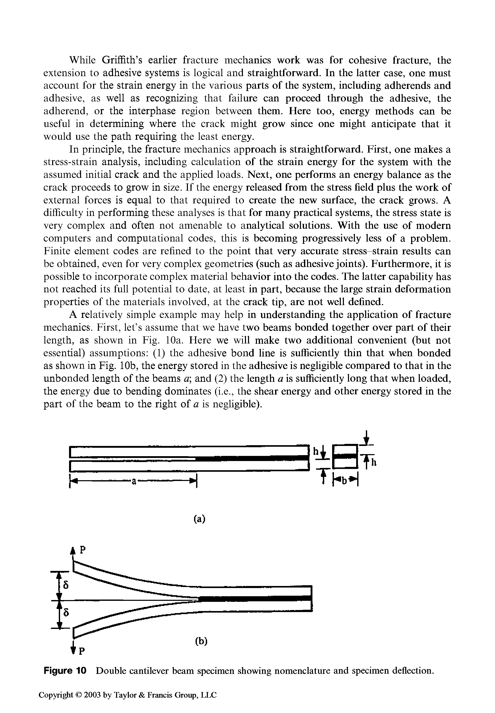 Figure 10 Double cantUever beam specimen showing nomenclature and specimen deflection. Copyright 2003 by Taylor Francis Group, LLC...
