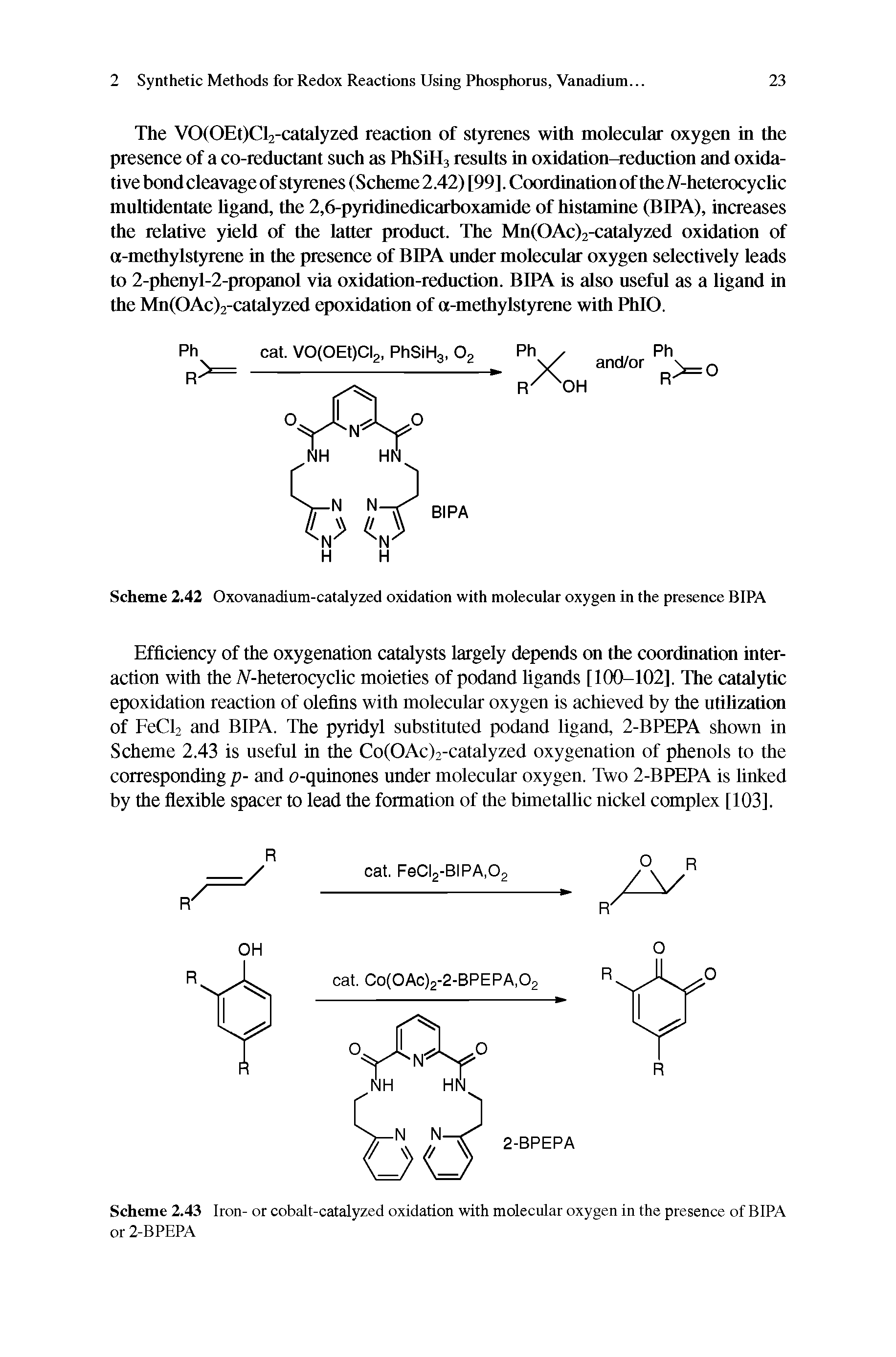Scheme 2.43 Iron- or cobalt-catalyzed oxidation with molecular oxygen in the presence of BIPA or 2-BPEPA...