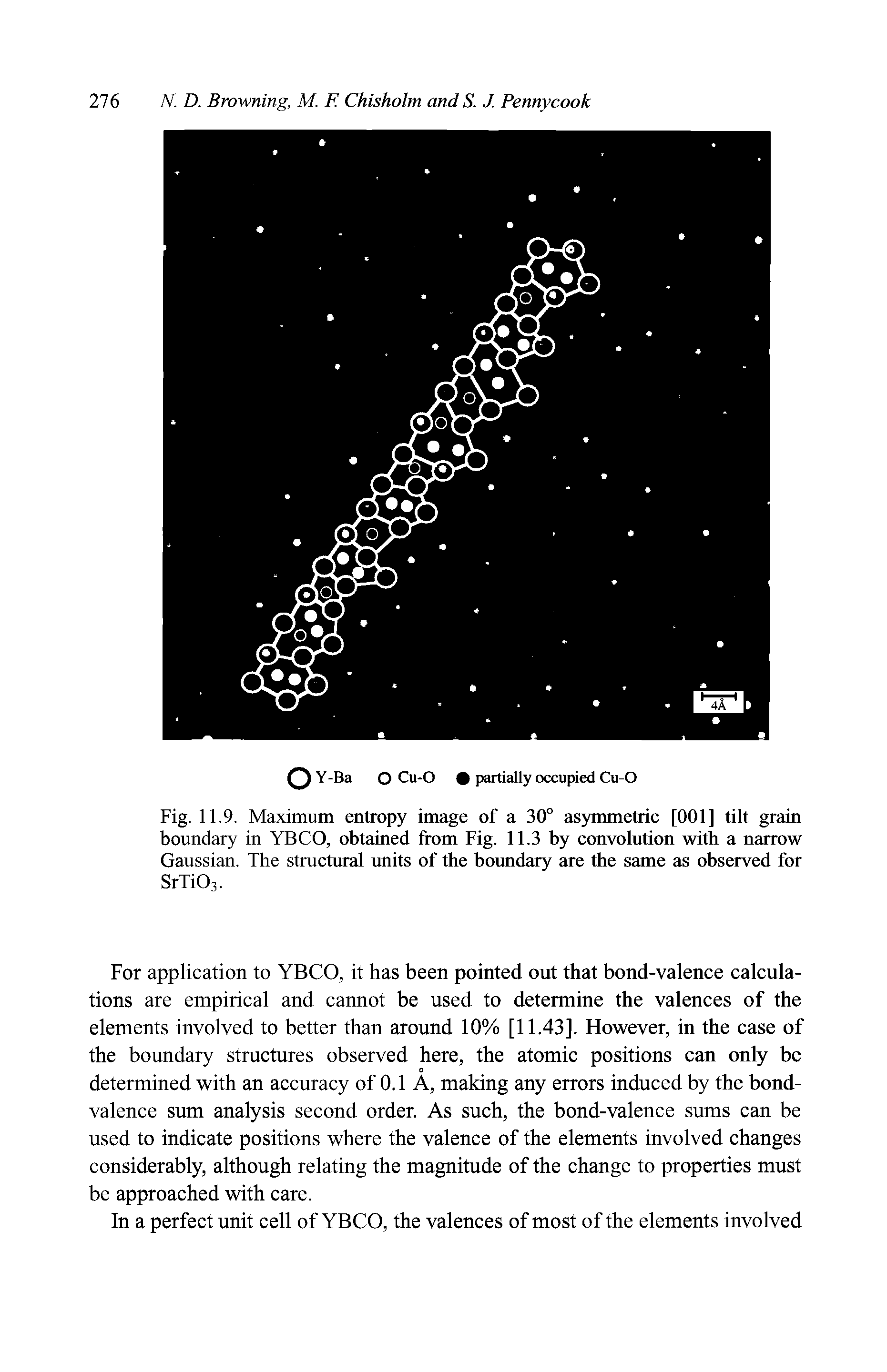 Fig. 11.9. Maximum entropy image of a 30° asymmetrie [001] tilt grain boundary in YBCO, obtained from Fig. 11.3 by eonvolution with a narrow Gaussian. The struetural units of the boundary are the same as observed for SrXi03.