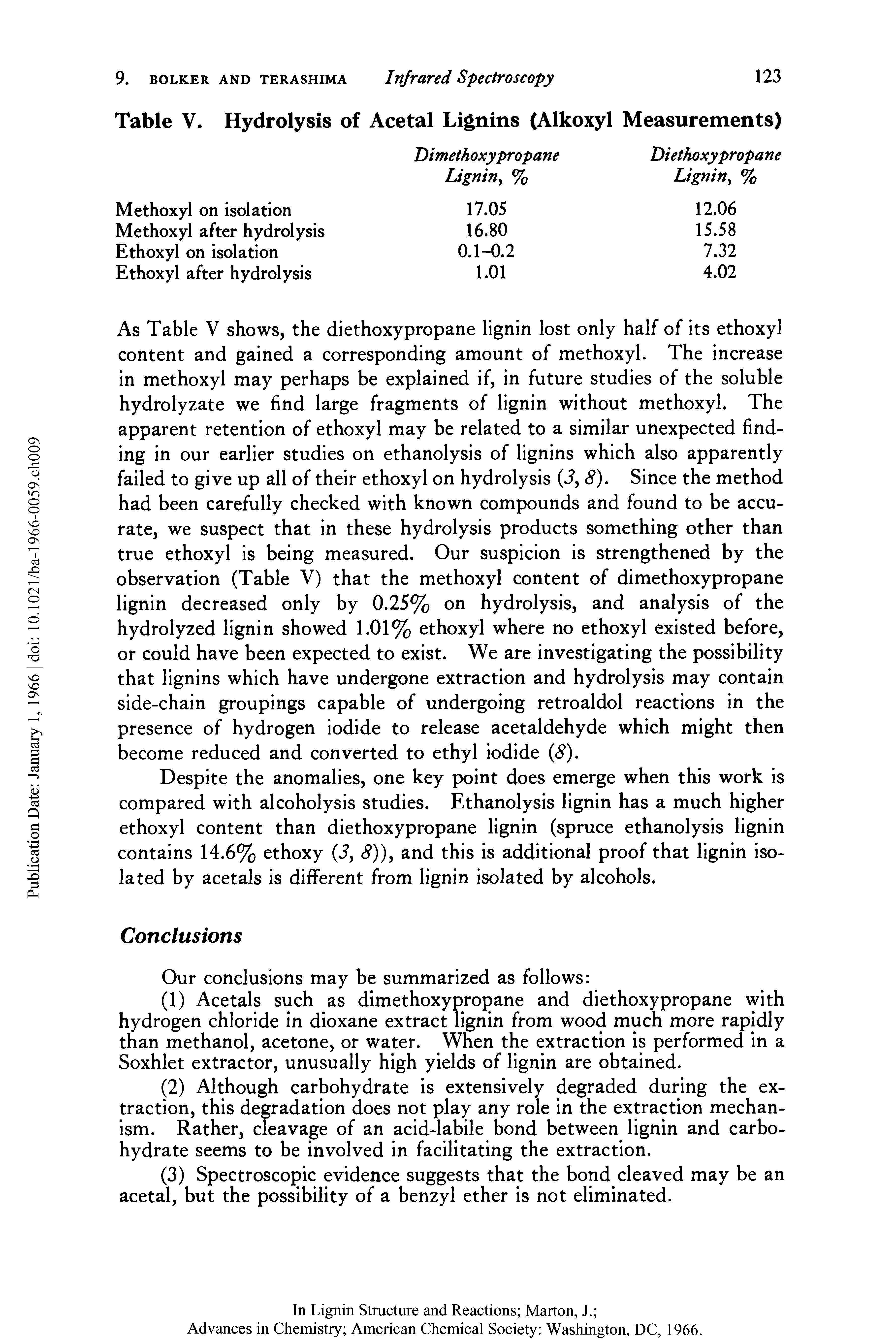 Table V. Hydrolysis of Acetal Lignins (Alkoxyl Measurements)...