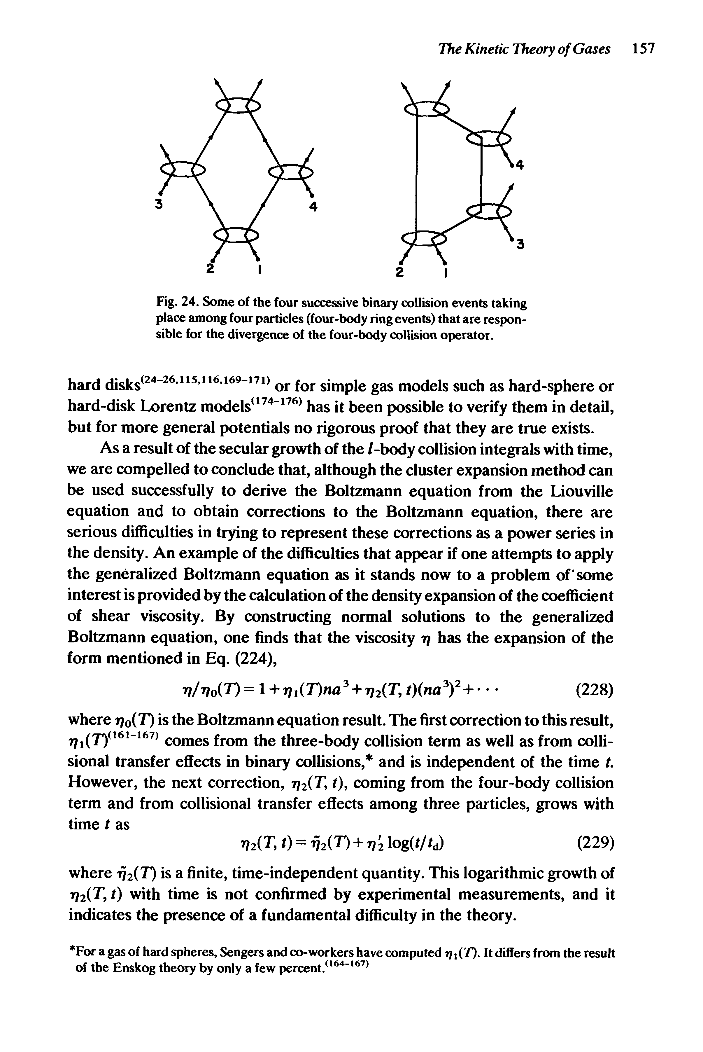 Fig. 24. Some of the four successive binary collision events taking place among four particles (four-body ring events) that are responsible for the divergence of the four-body collision operator.