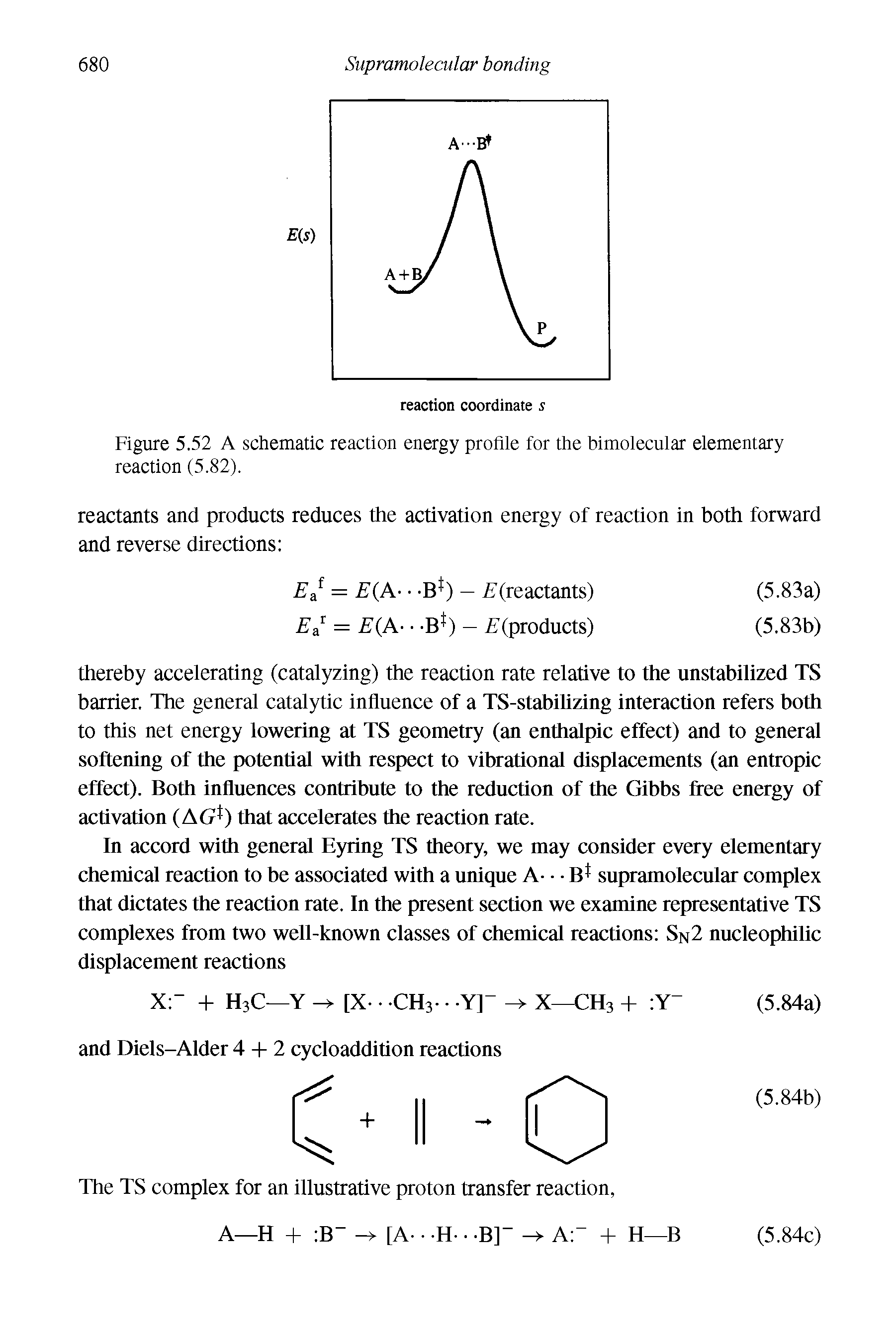 Figure 5.52 A schematic reaction energy profile for the bimolecular elementary reaction (5.82).