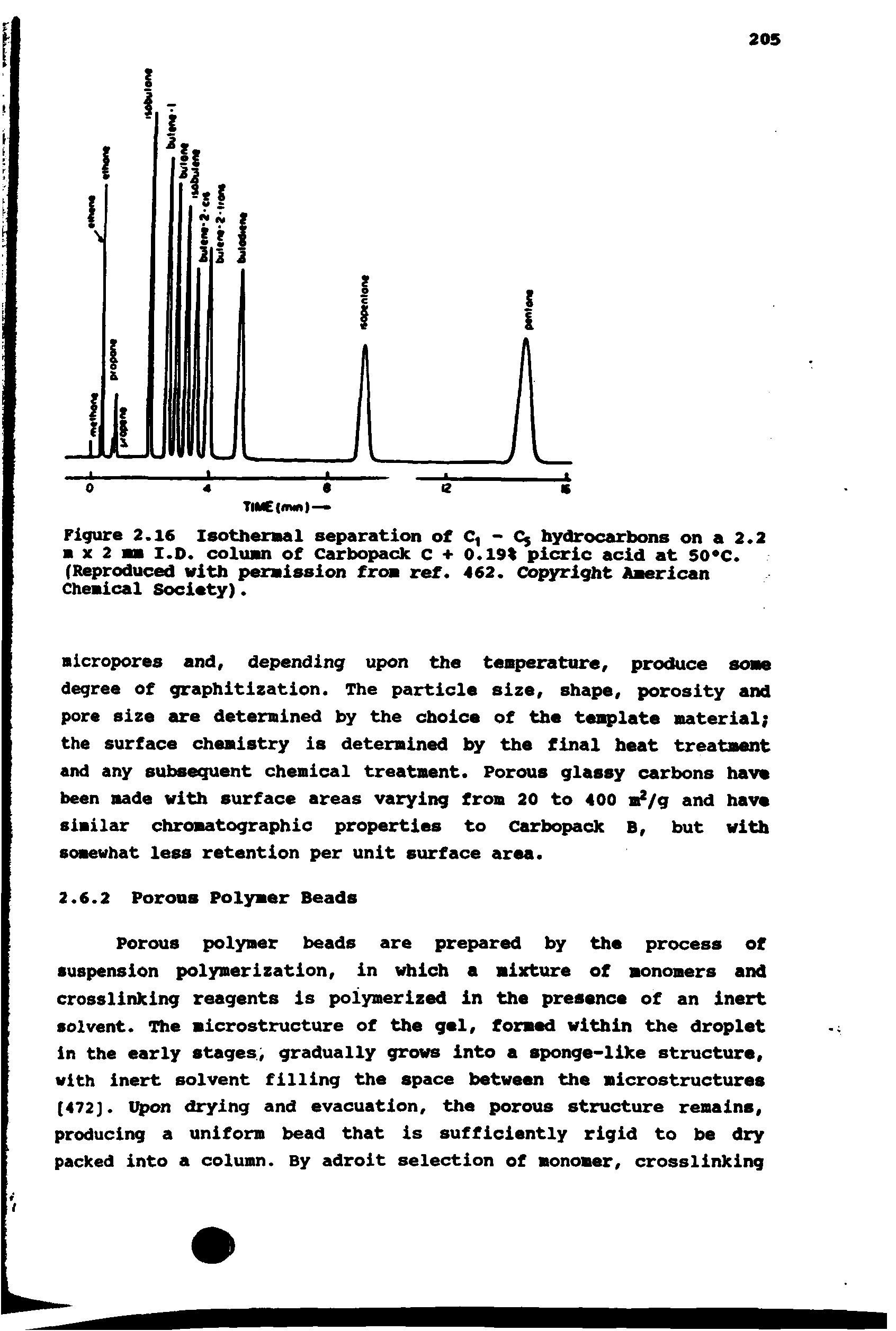 Figure 2.16 Isotheraal separation of - Cj hydrocarbons on a 2.2 B X 2 I.O. colunn of C u bopack c 0.19% picric acid at 50 C. (Reproduced with pemission fron ref. 462. Copyright Aaerican Chenical Society).