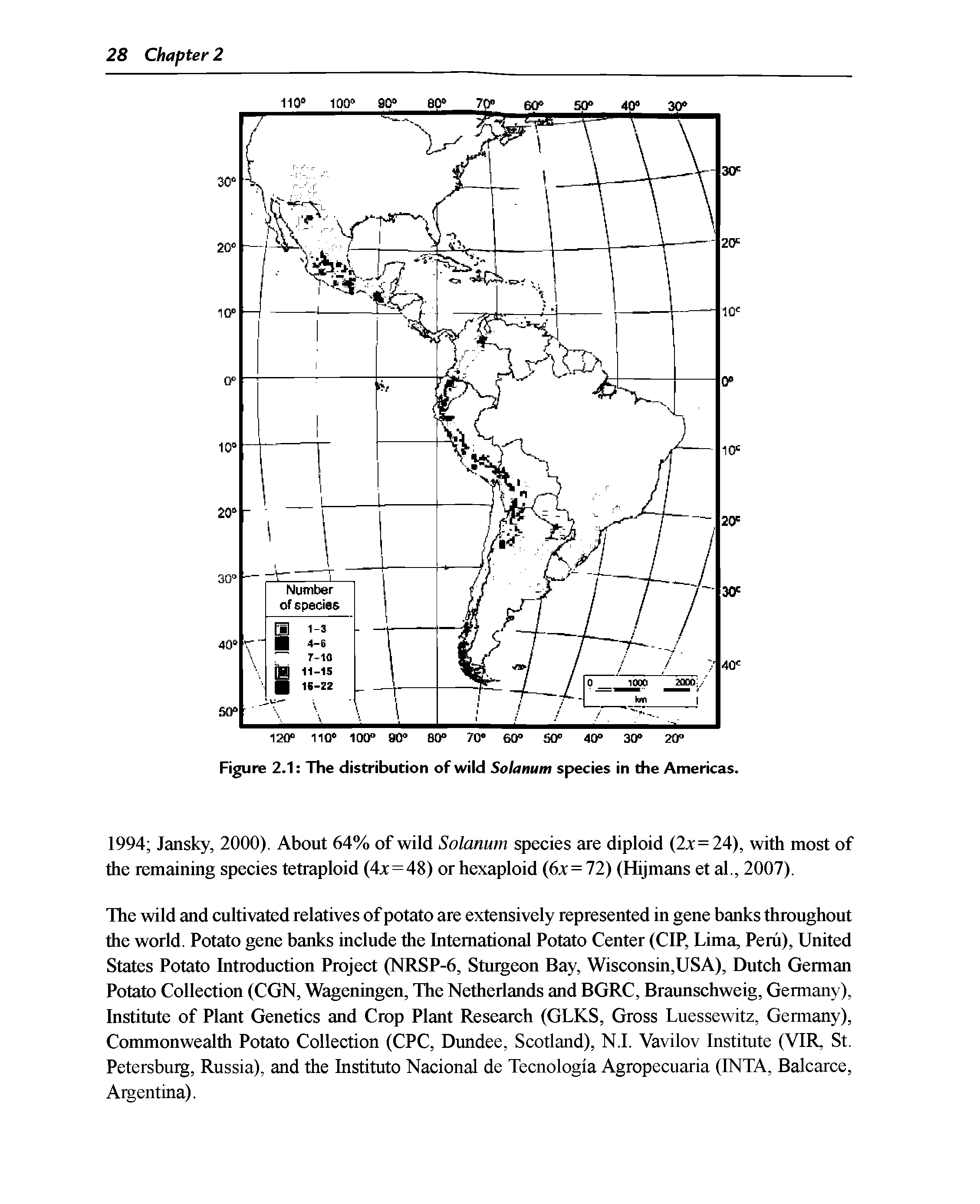 Figure 2.1 The distribution of wild Solanum species in the Americas.