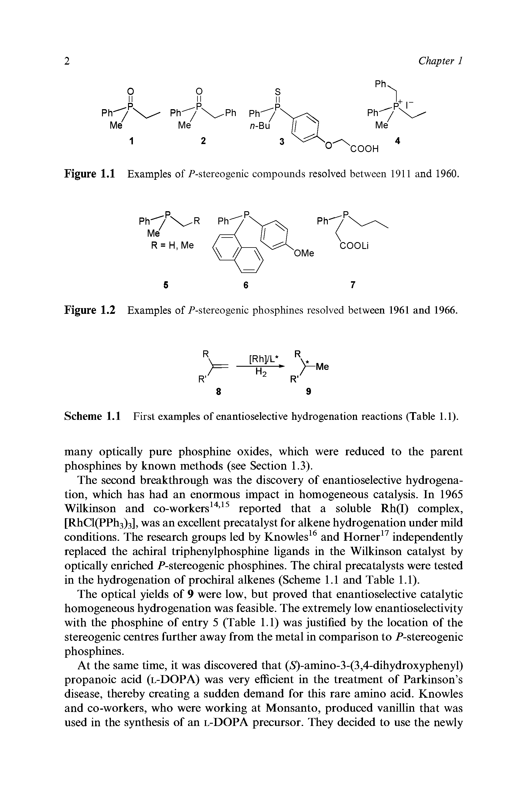 Figure 1.2 Examples of P-stereogenic phosphines resolved between 1961 and 1966.