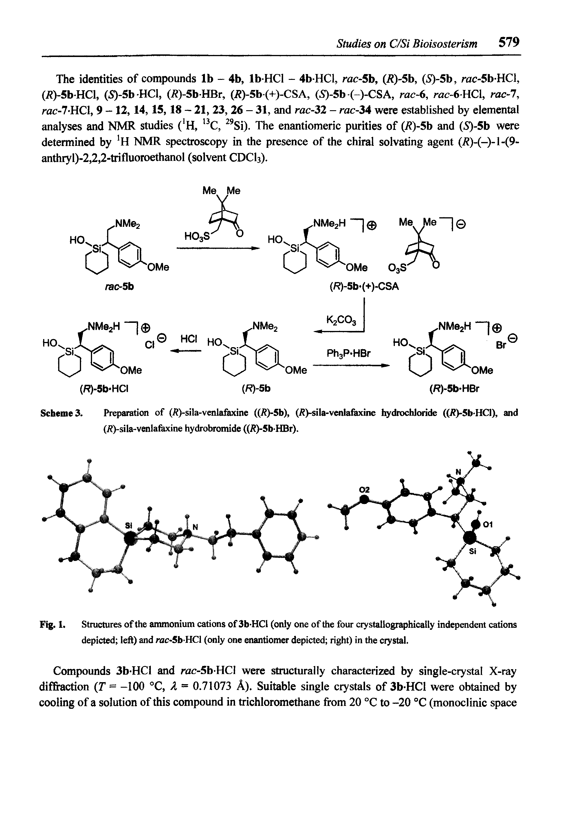 Schemes. Preparation of (i )-sita-venlafaxine ((/ )-5b), (/ )-sila-venlafexine hydrochloride ((iJ)-5b HCl), and (i )-sila-venlafexine hydrobromide ((i )-5b-HBr).