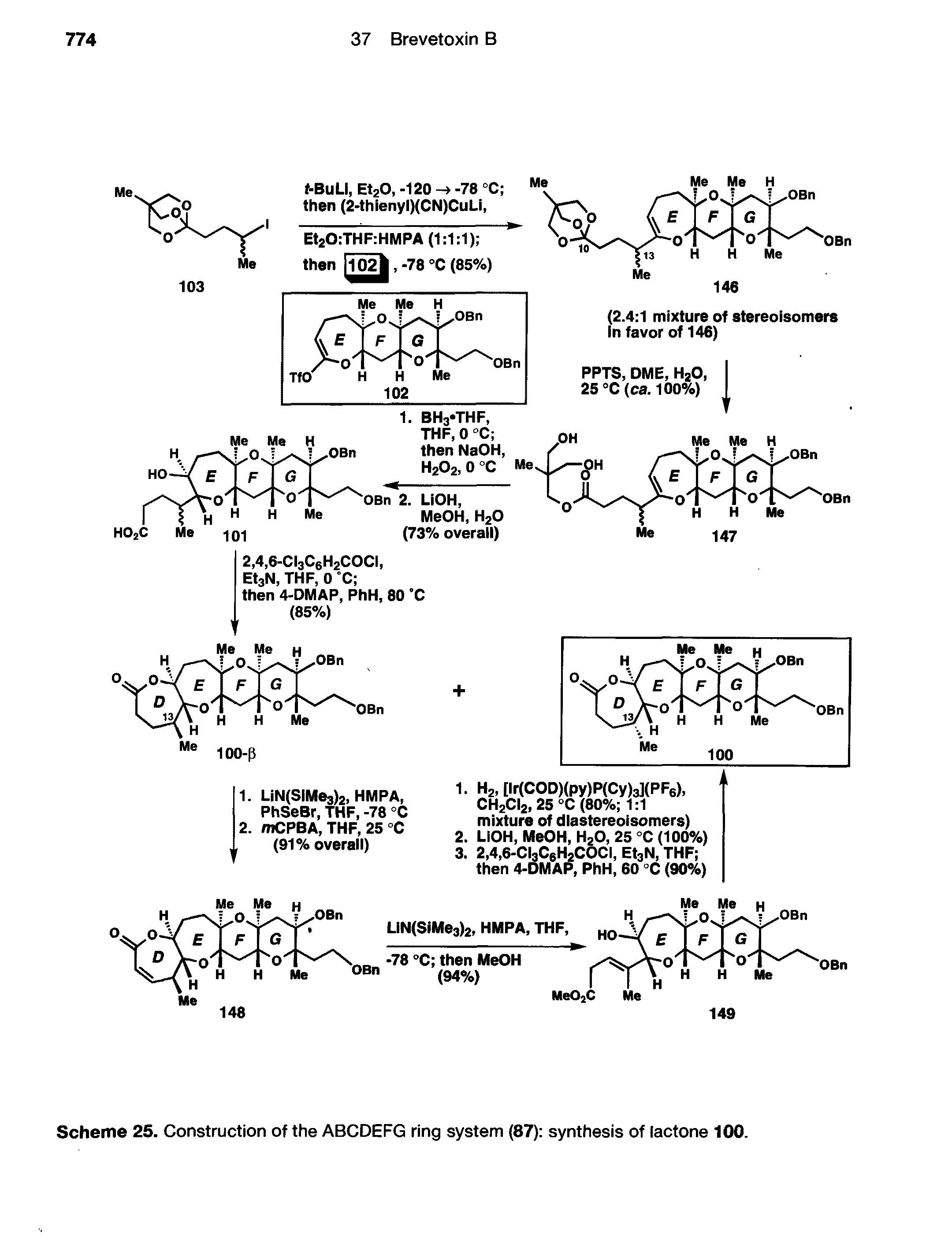 Scheme 25. Construction of the ABCDEFG ring system (87) synthesis of lactone 100.