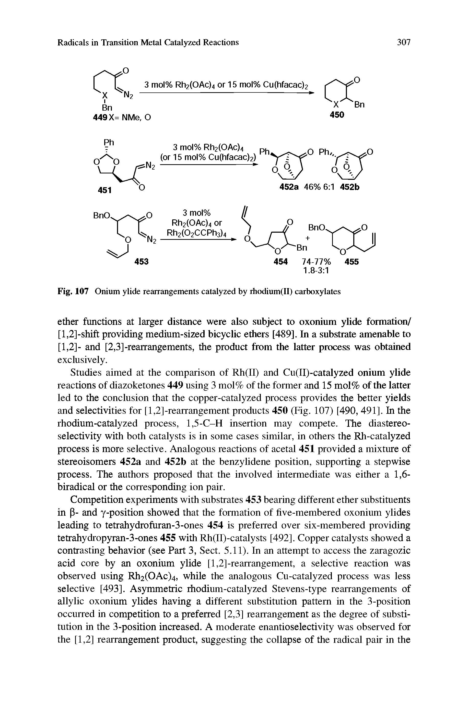 Fig. 107 Onium ylide rearrangements catalyzed by rhodium(II) carboxylates...