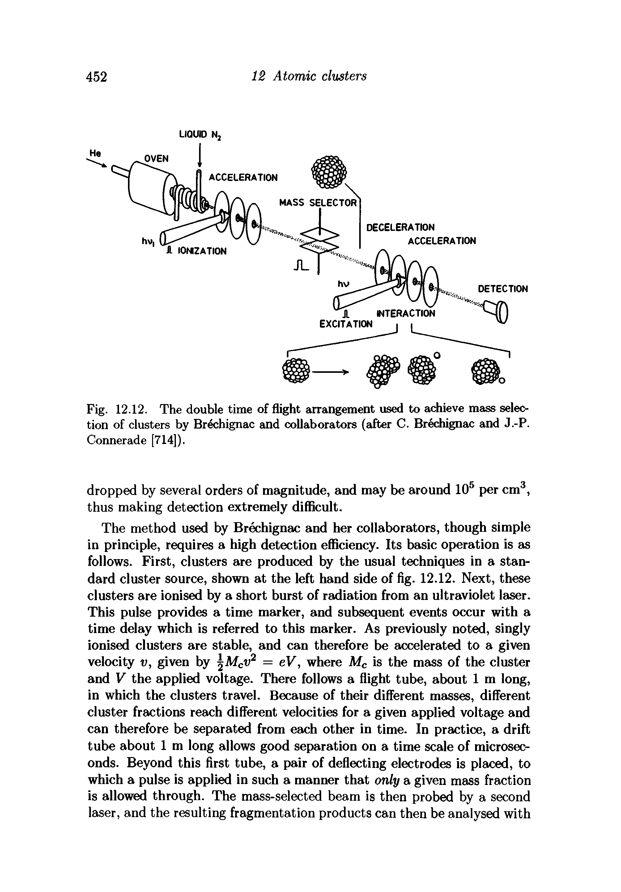 Fig. 12.12. The double time of flight arrangement used to achieve mass selection of clusters by Brechignac and collaborators (after C. Brechignac and J.-P. Connerade [714]).