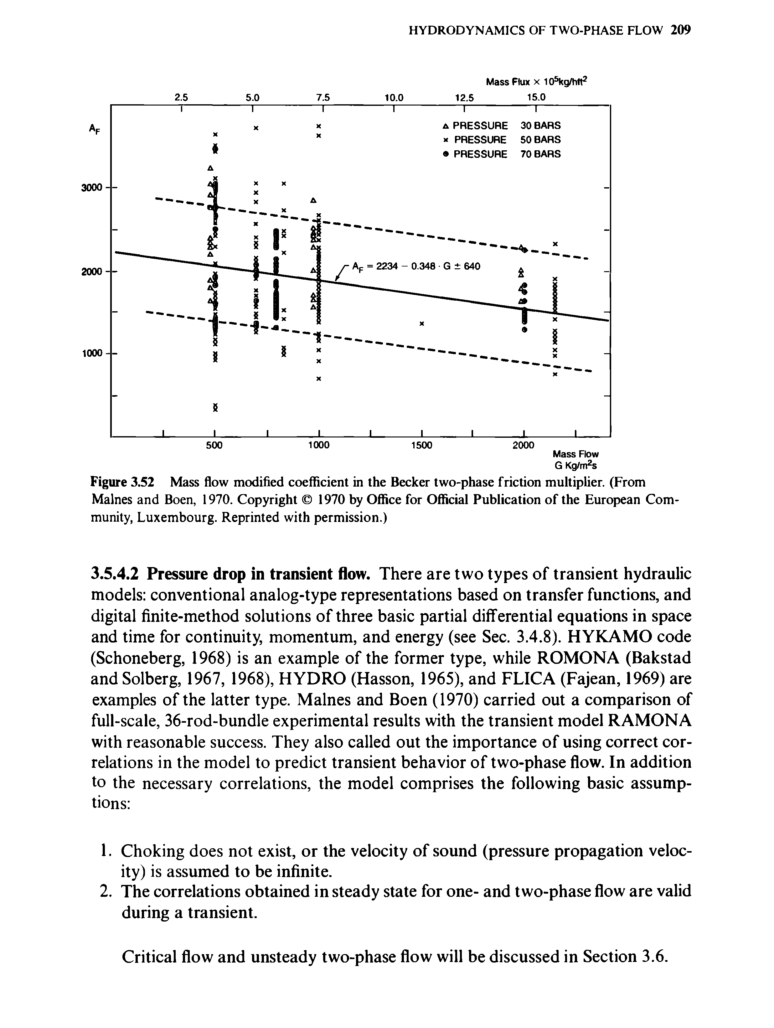 Figure 3.52 Mass flow modified coefficient in the Becker two-phase friction multiplier. (From Malnes and Boen, 1970. Copyright 1970 by Office for Official Publication of the European Community, Luxembourg. Reprinted with permission.)...