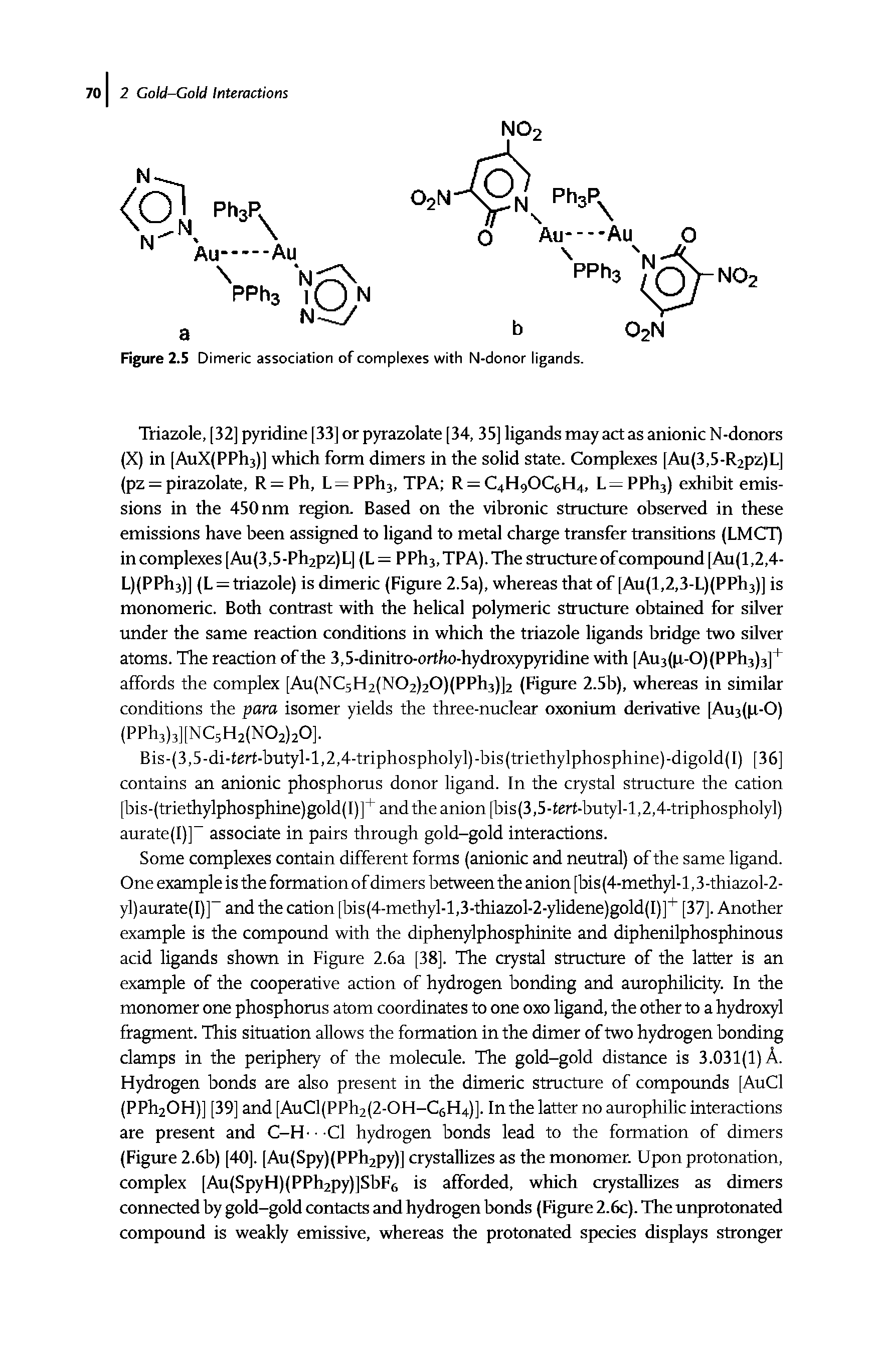 Figure 2.5 Dimeric association of complexes with N-donor ligands.