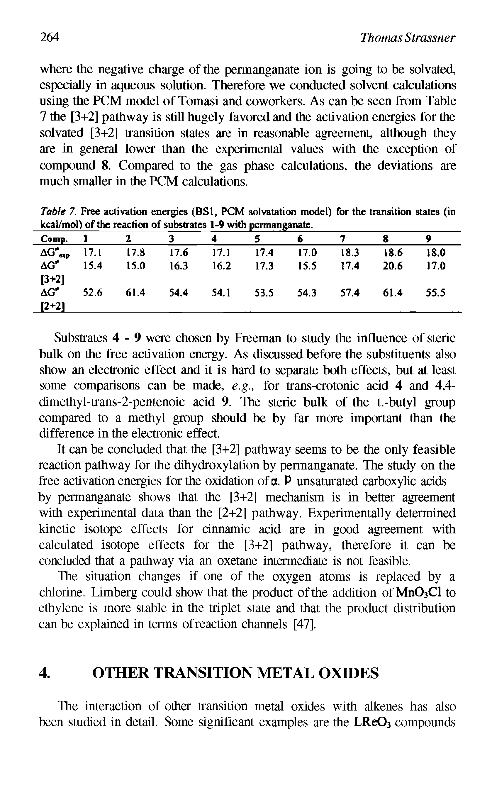 Table 7. Free activation energies (BSl, PCM solvatation model) for the transition states (in kcal/mol) of the reaction of substrates 1-9 with permanganate. ...