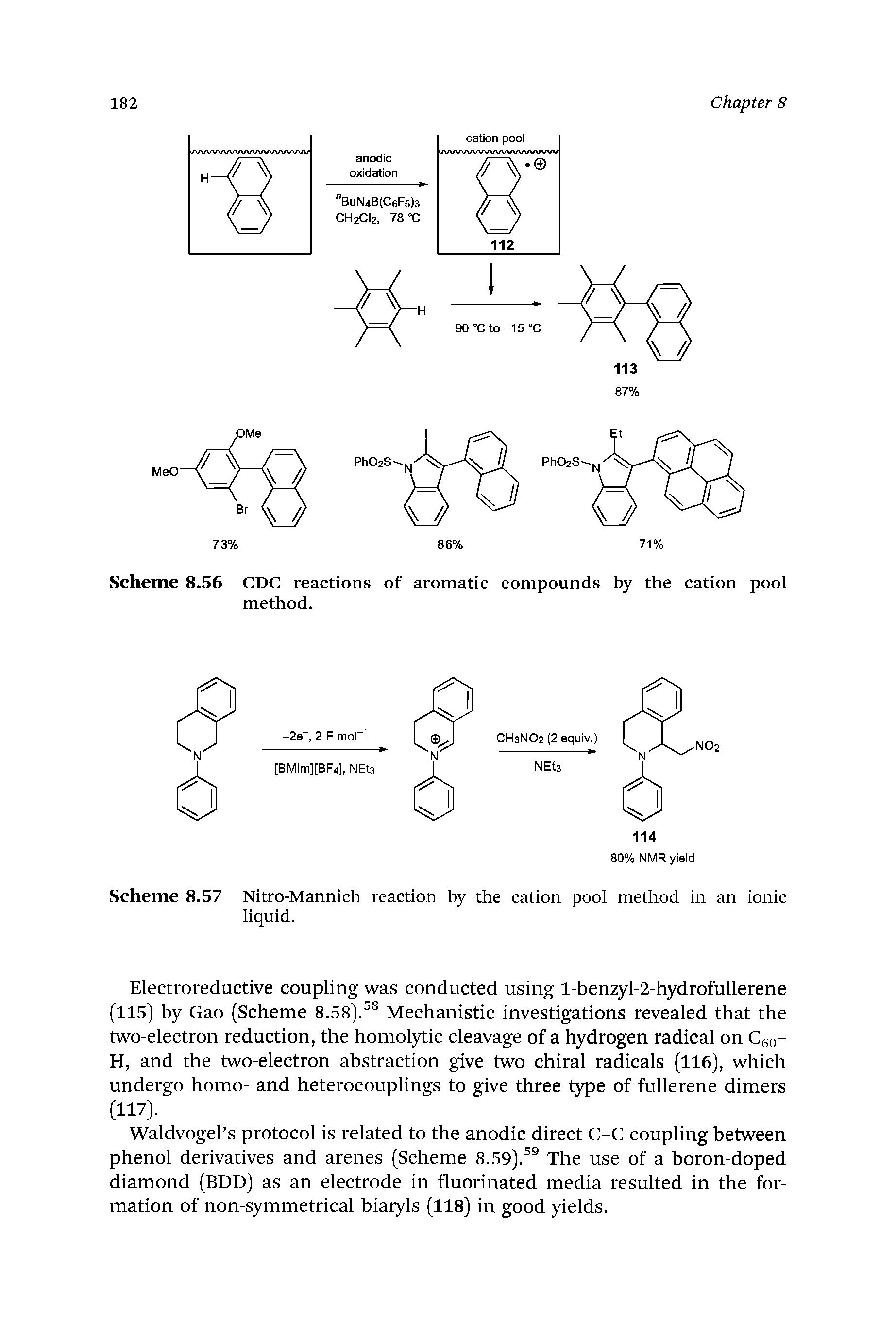 Scheme 8.57 Nitro-Mannich reaction by the cation pool method in an ionic liquid.