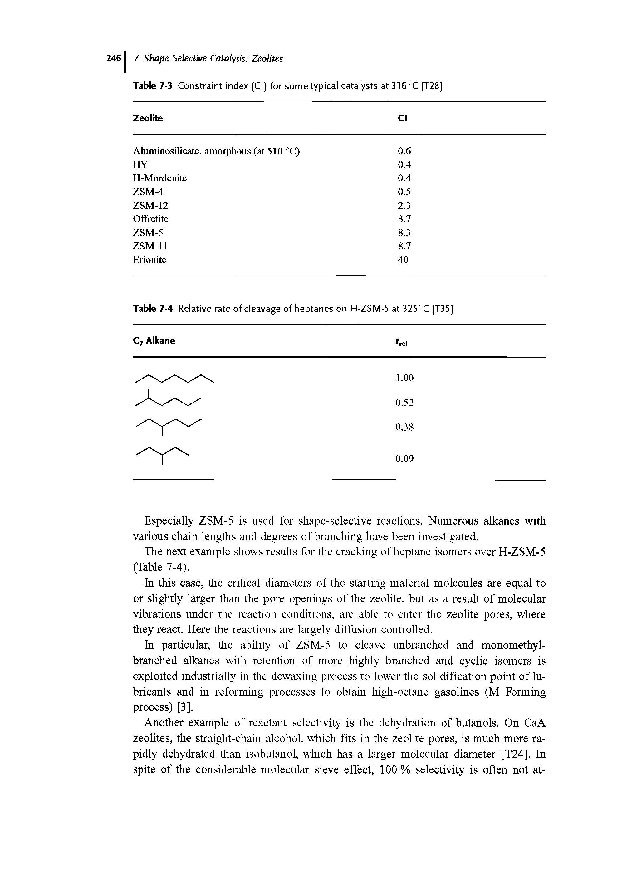 Table 7-3 Constraint index (Cl) for some typical catalysts at 316°C [T28]...