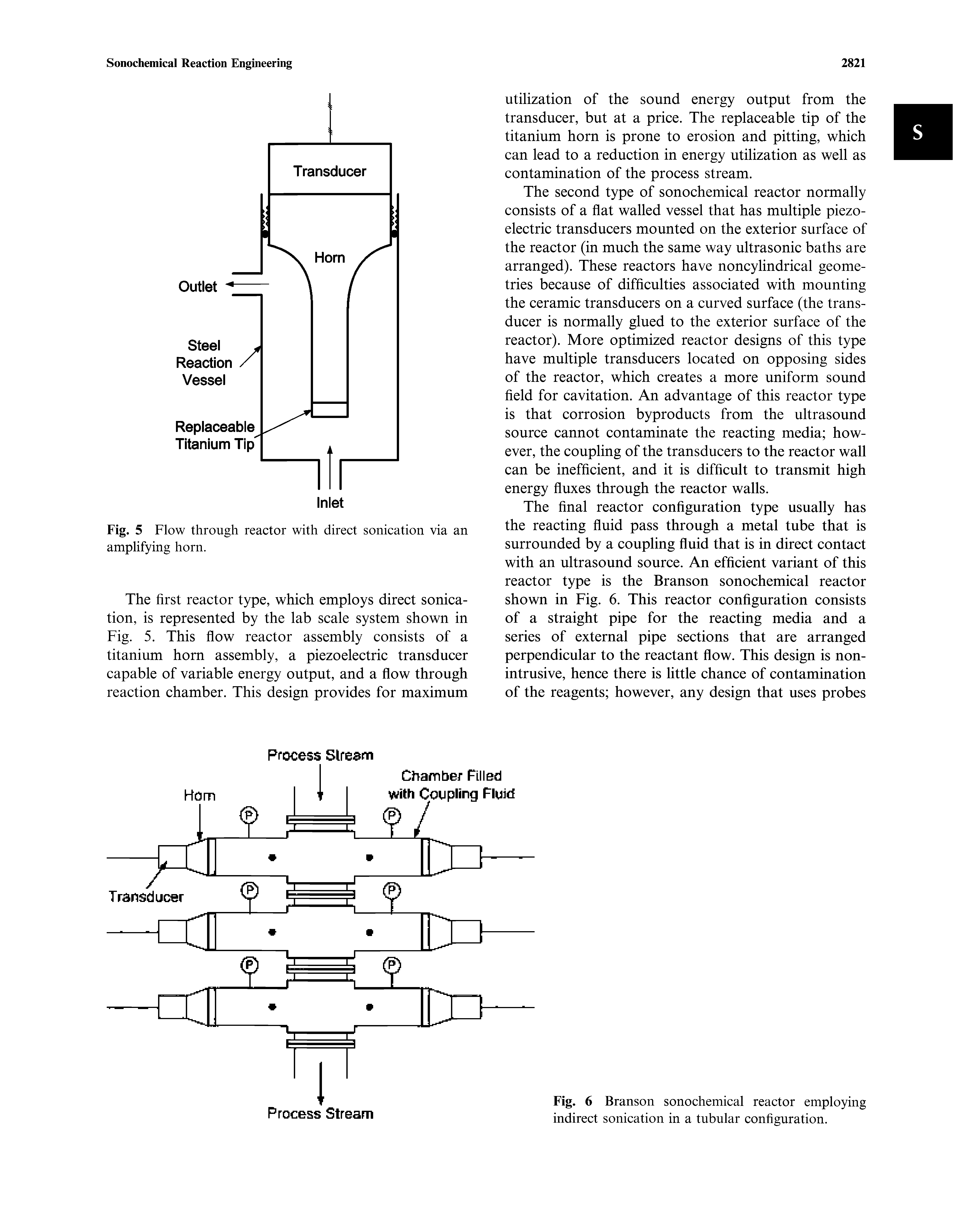 Fig. 5 Flow through reactor with direct sonication via an amplifying horn.