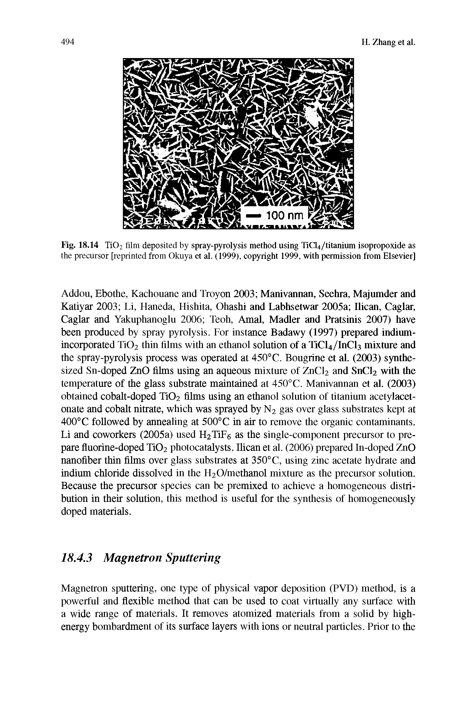 Fig. 18.14 Ti02 film deposited by spray-pyrolysis method using TiCF/titanium isopropoxide as the precursor [reprinted from Okuya et al. (1999), copyright 1999, with permission from Elsevier]...