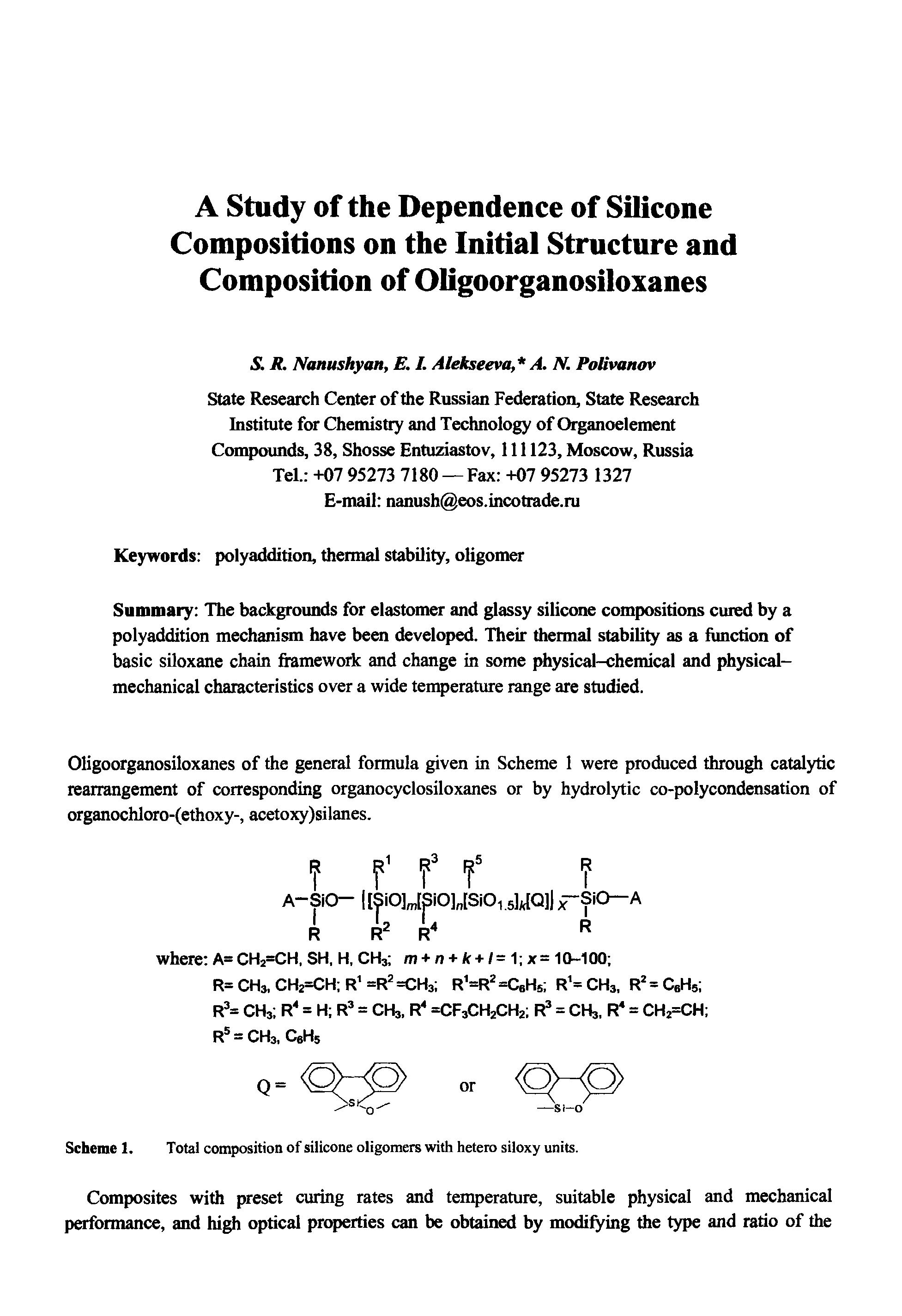 Scheme 1. Total composition of silicone oligomers with hetero siloxy units.