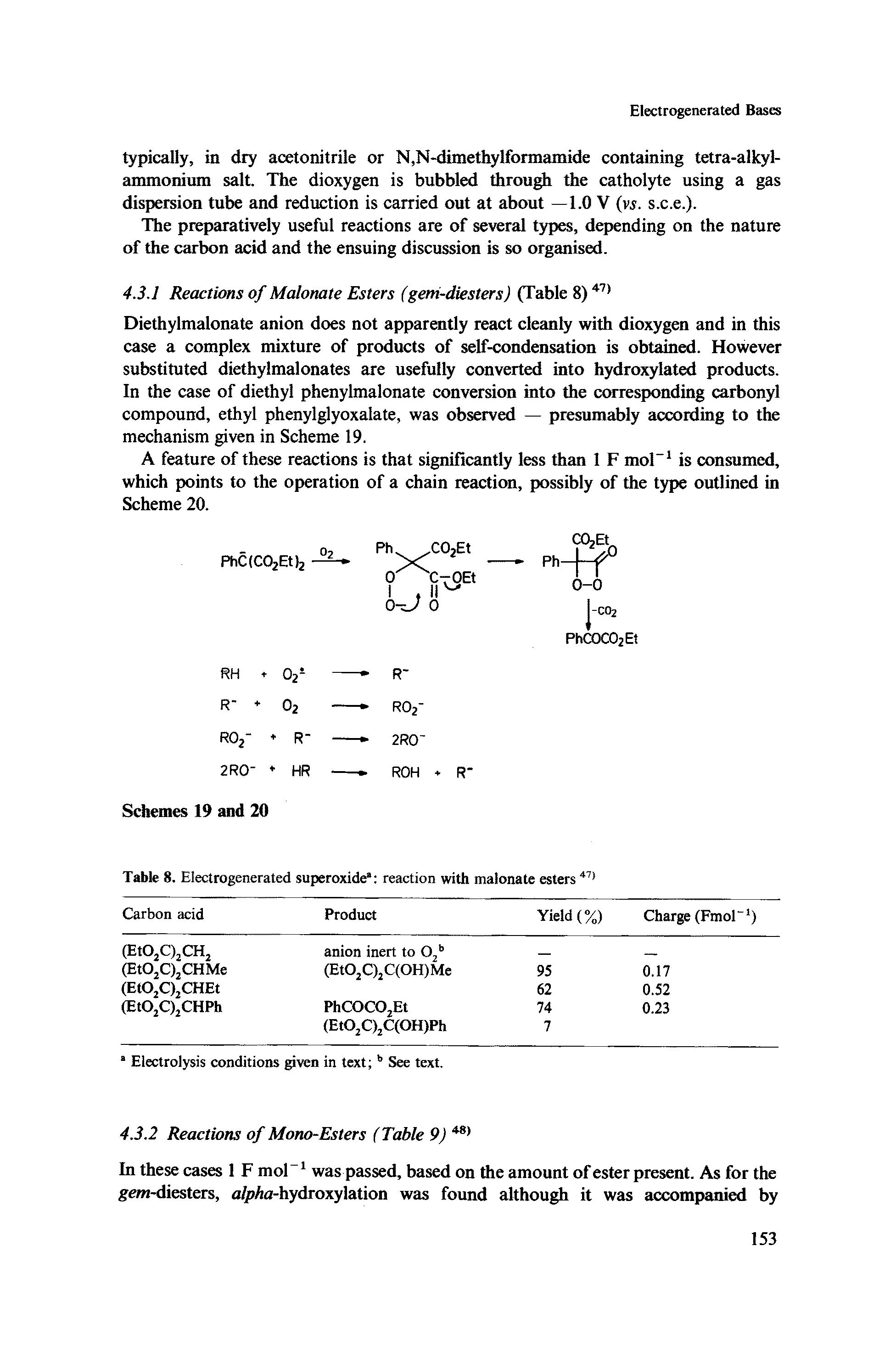 Table 8. Electrogenerated superoxide reaction with malonate esters ...