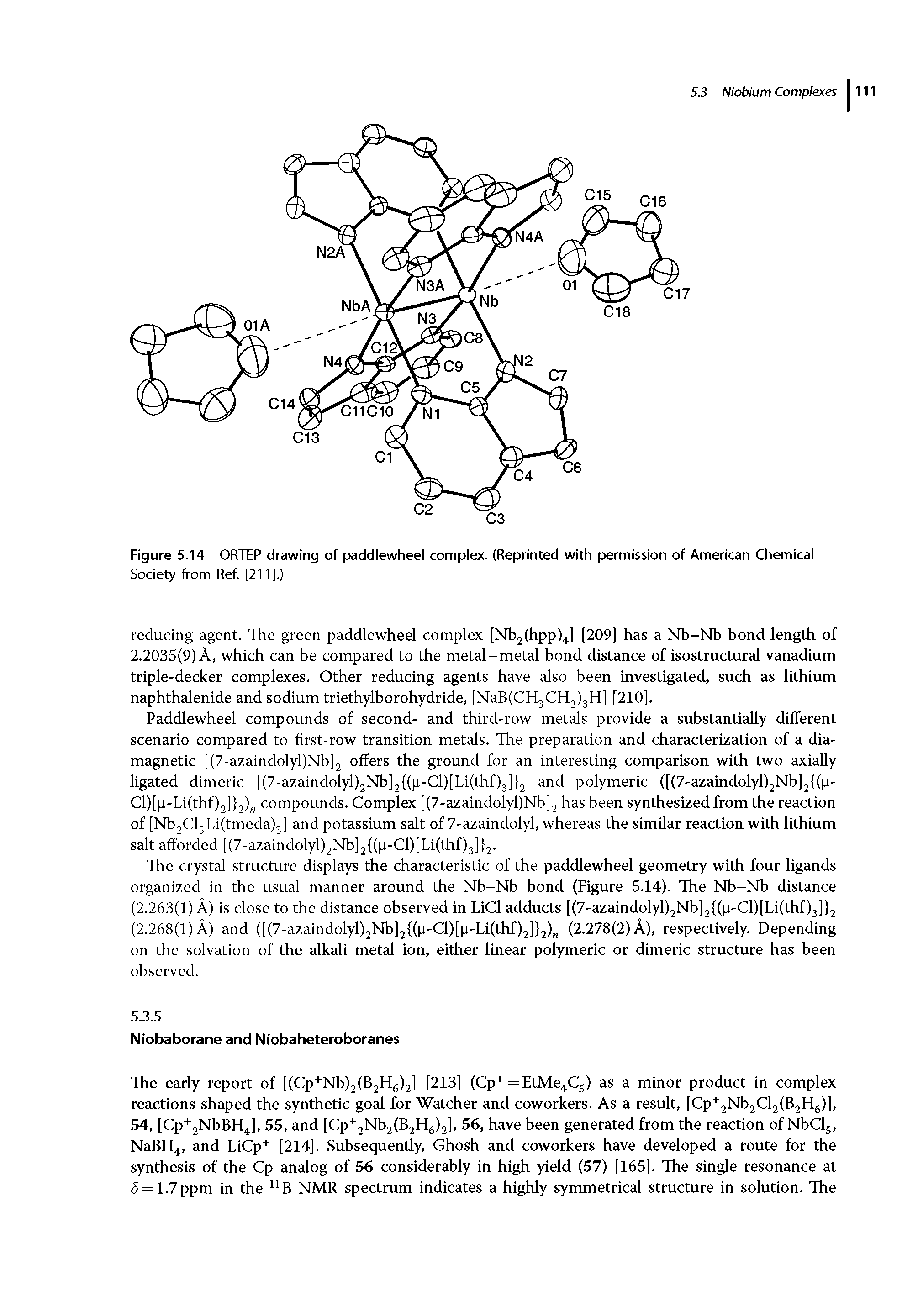 Figure 5.14 ORTEP drawing of paddlewheel complex. (Reprinted with permission of American Chemical...