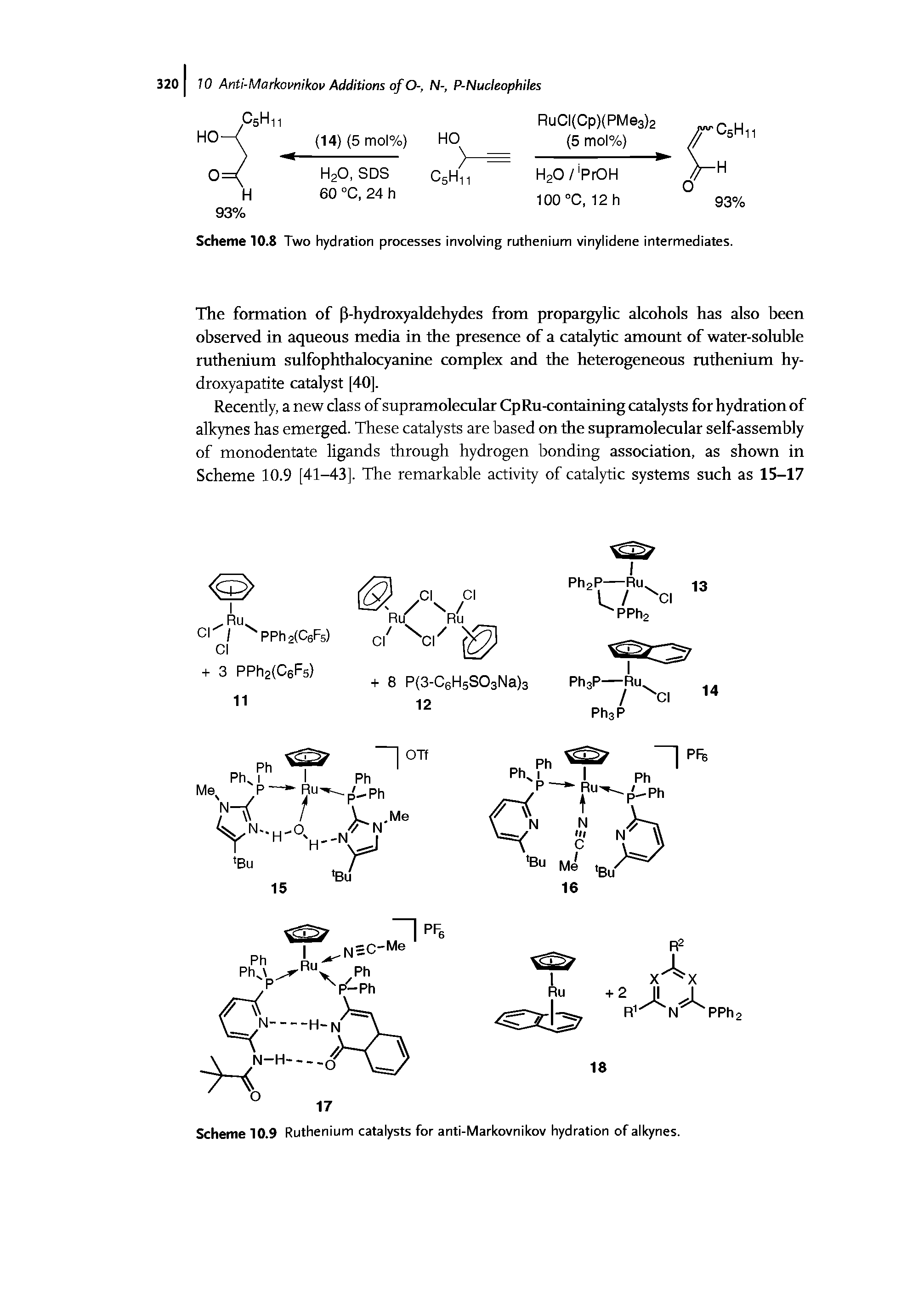 Scheme 10.8 Two hydration processes involving ruthenium vinylidene intermediates.