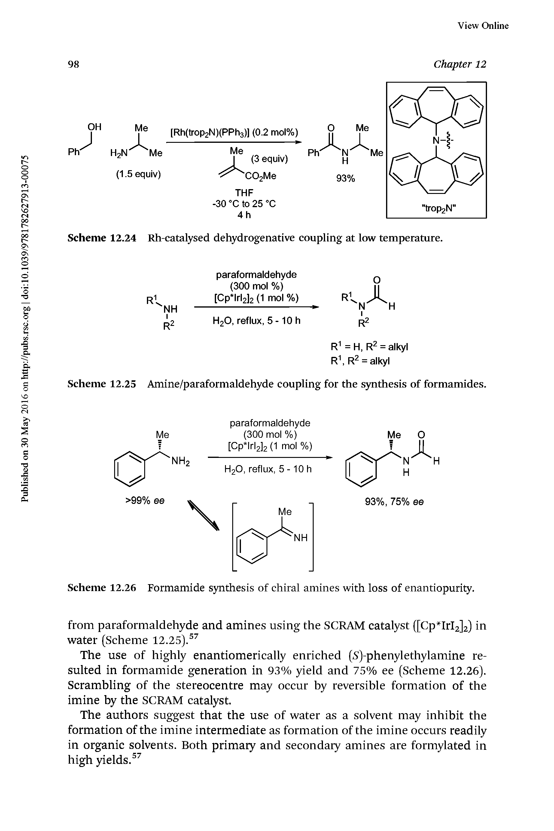 Scheme 12.26 Formamide synthesis of chiral amines with loss of enantiopurity.
