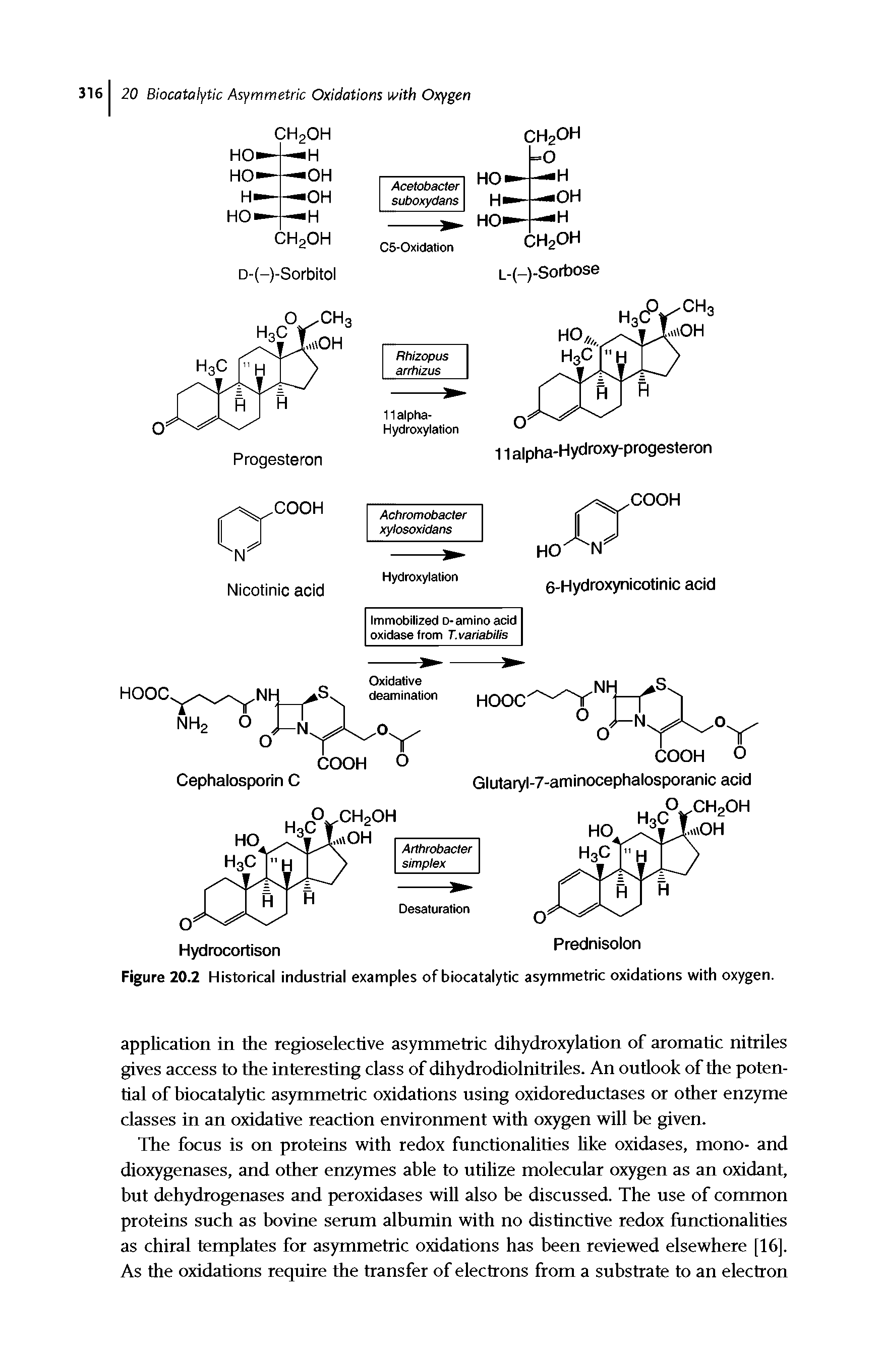 Figure 20.2 Historical industrial examples of biocatalytic asymmetric oxidations with oxygen.