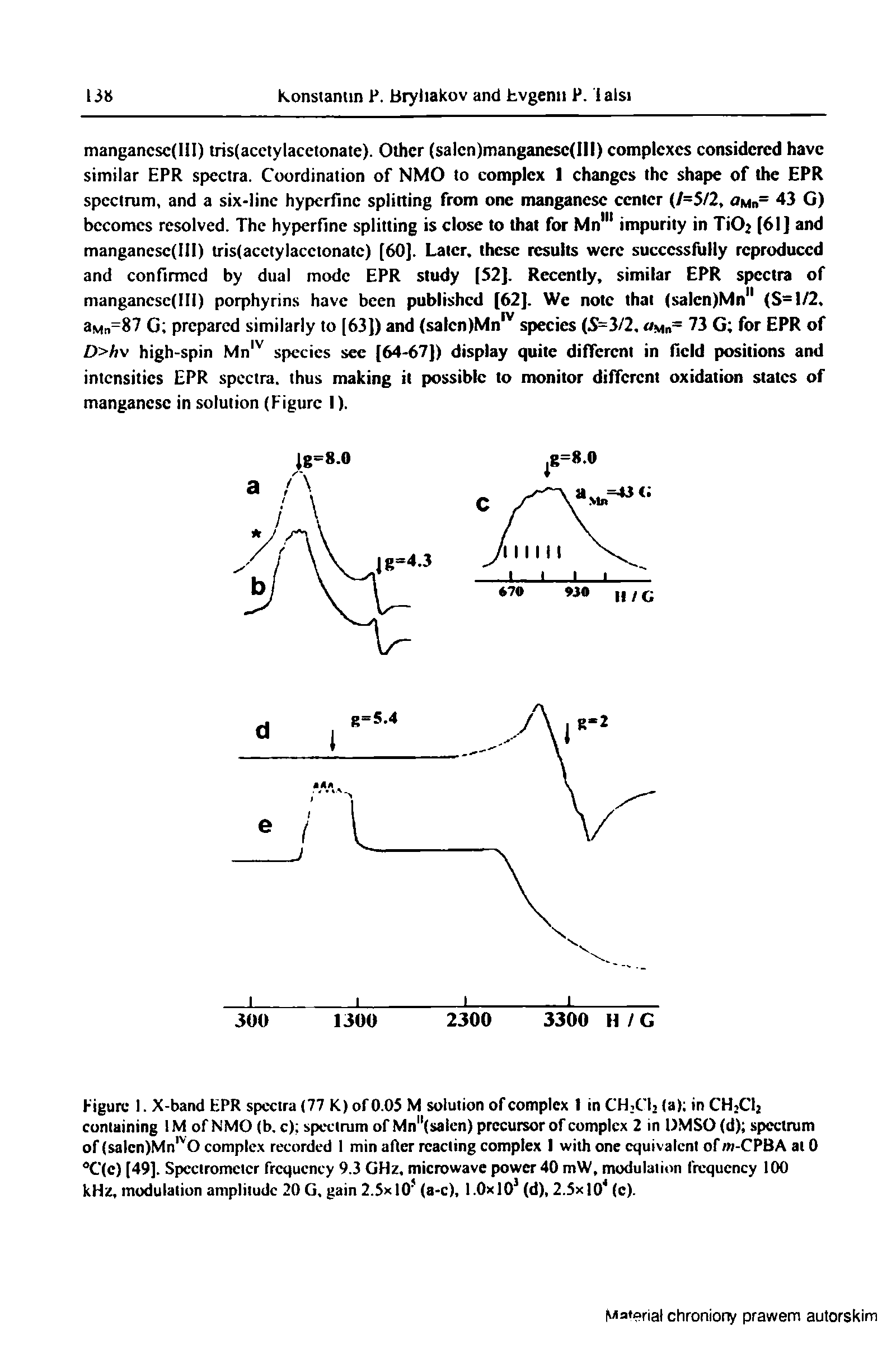 Figure 1. X-band EPR spectra (77 K) of 0.05 M solution of complex 1 in CHiCK (a) in CH2CI2 containing IM of NMO (b, c) spectrum of Mn"(saten) precursor of complex 2 in DMSO (d) spectrum of (salcn)Mn 0 complex recorded 1 min after reading complex I with one equivalent of/w-CPBA at 0 C(c) [49]. Spectrometer frequency 9.3 GHz, microwave power 40 mW, modulation frequency 100 kHz, modulation amplitude 20 G, gain 2.5xl0 (a-c), 1.0x10 (d), 2.5x10 (c).