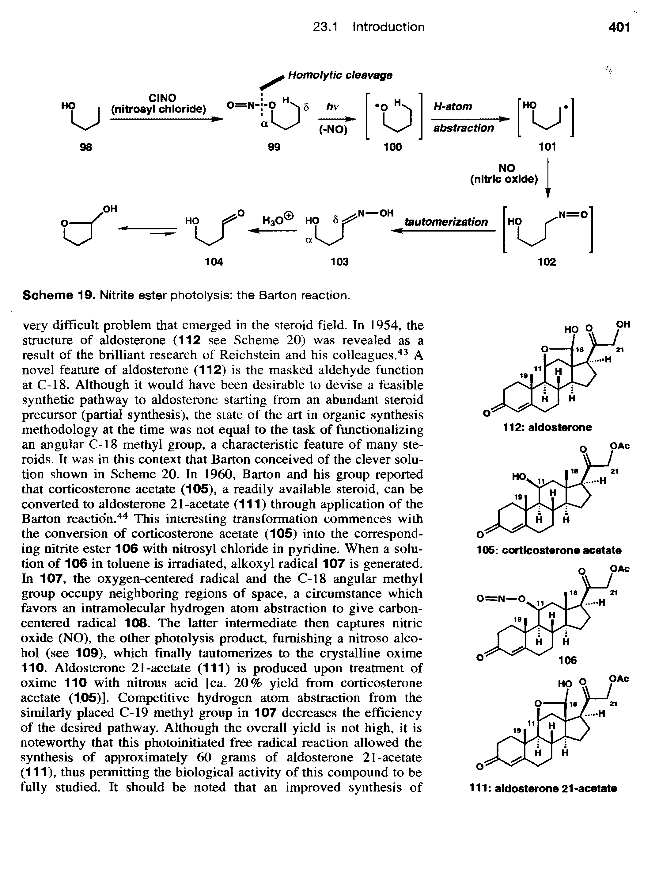 Scheme 19. Nitrite ester photolysis the Barton reaction.