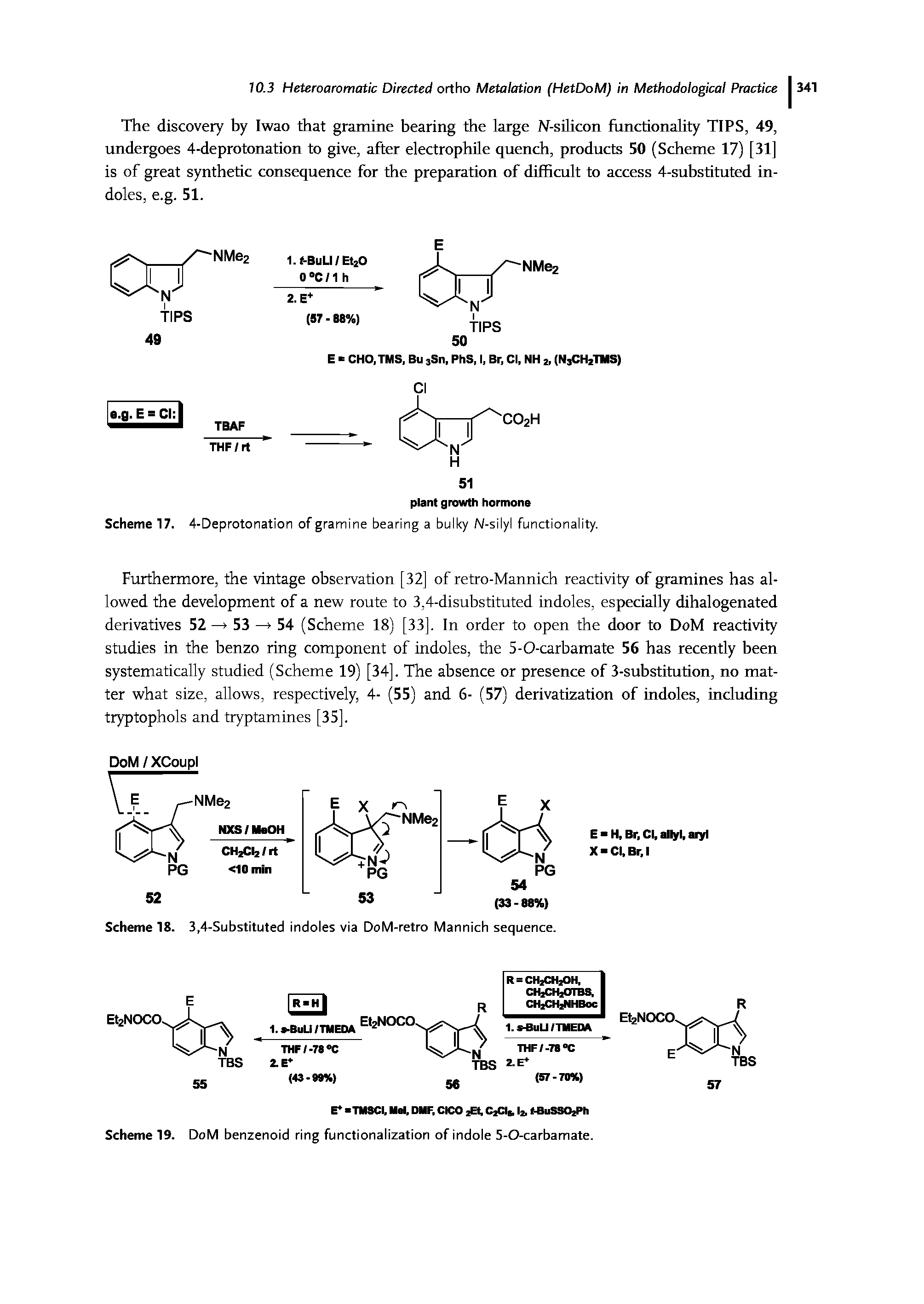 Scheme 18. 3,4-Substituted indoles via DoM-retro Mannich sequence.