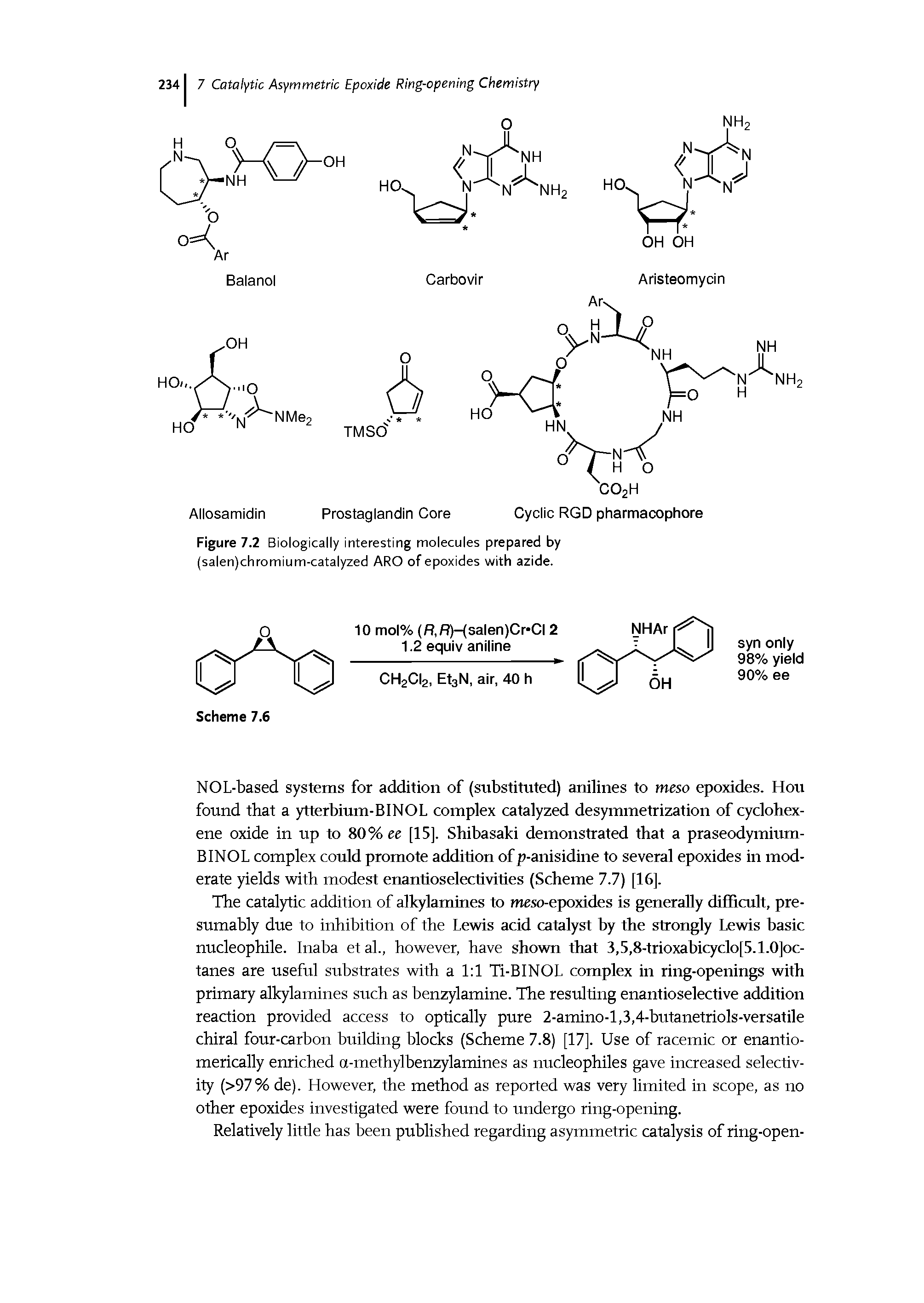 Figure 7.2 Biologically interesting molecules prepared by (salen)chromium-catalyzed ARO of epoxides with azide.