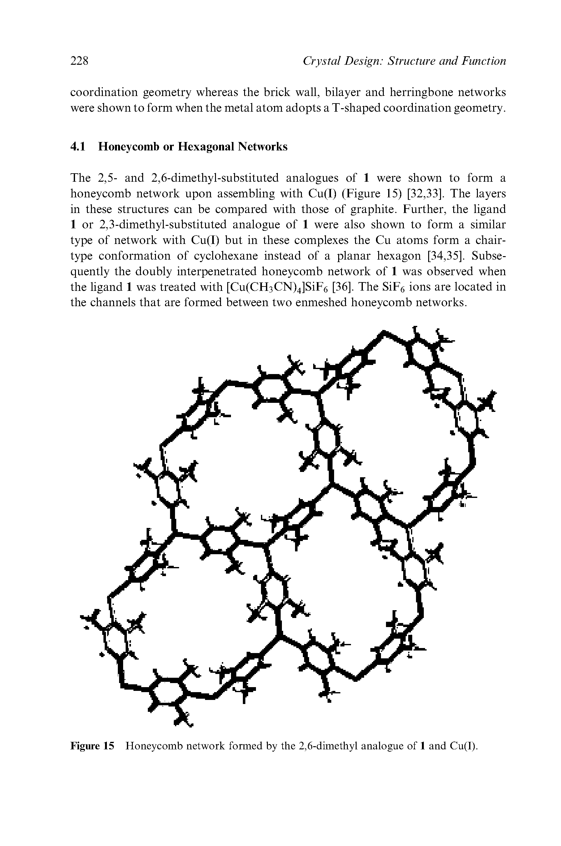 Figure 15 Honeycomb network formed by the 2,6-dimethyl analogue of 1 and Cu(I).
