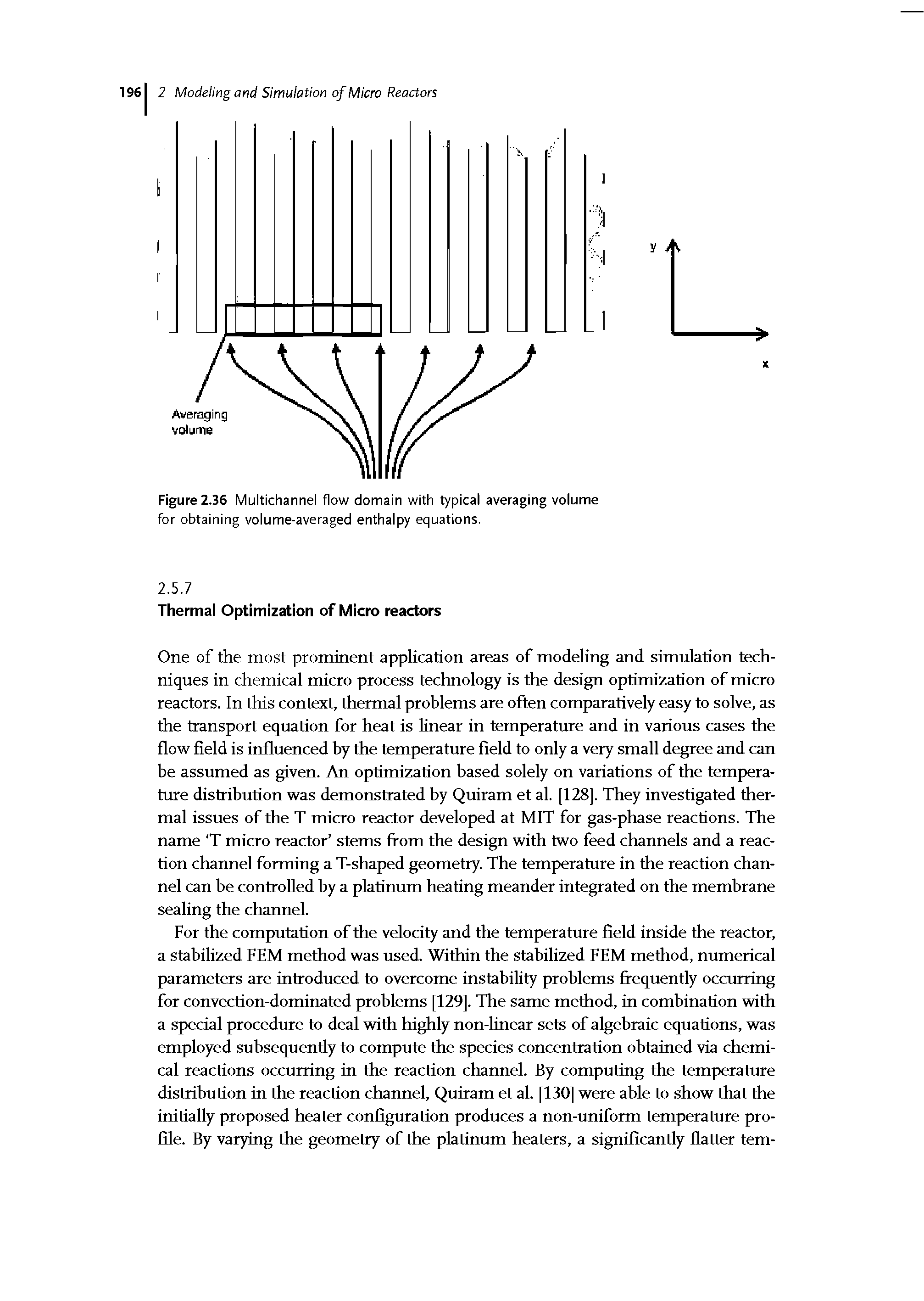 Figure 2.36 Multichannel flow domain with typical averaging volume for obtaining volume-averaged enthalpy equations.