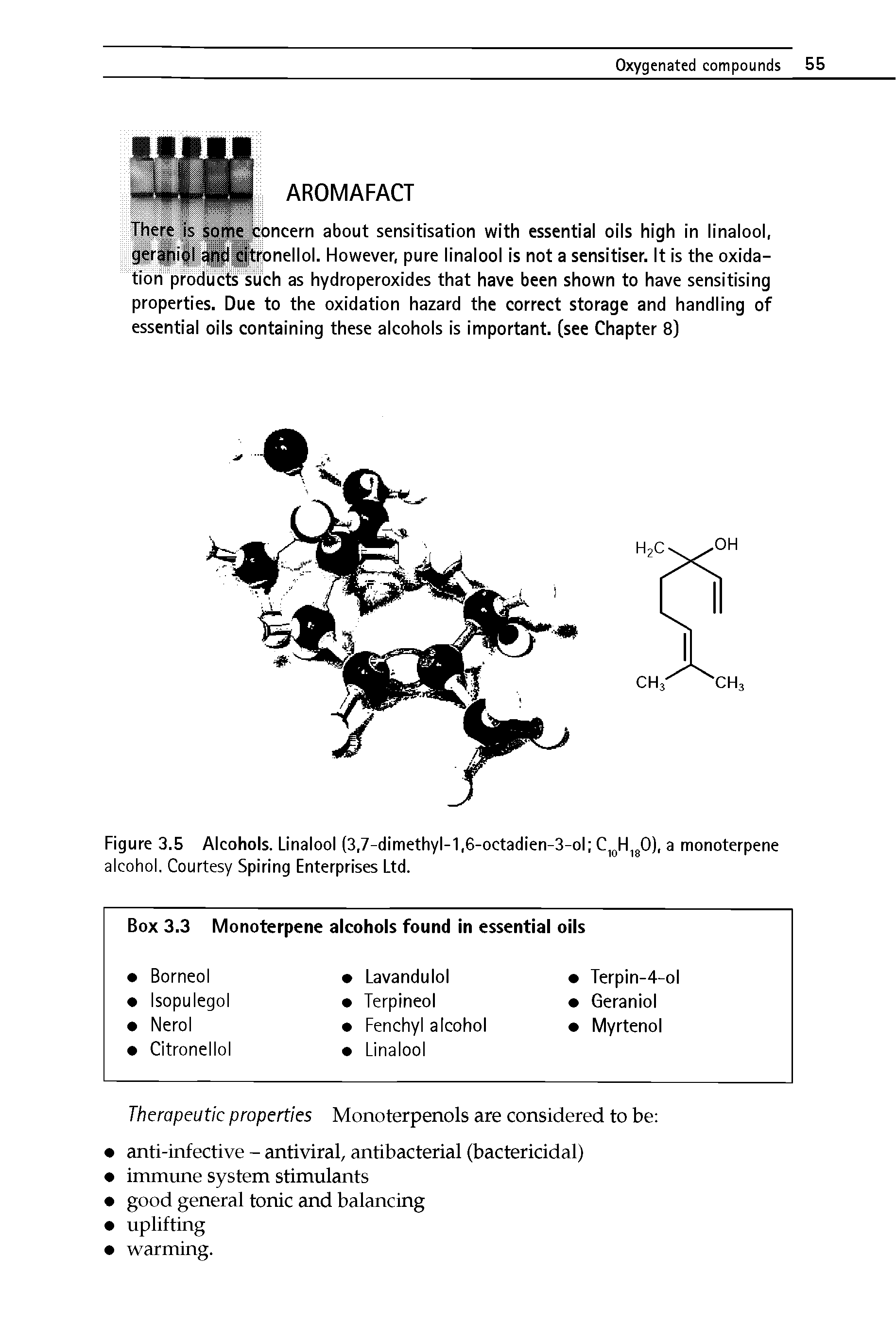 Figure 3.5 Alcohols. Linalool (3,7-dimethyl-1,6-oetadien-3-ol C]0H]80), a monoterpene alcohol. Courtesy Spiring Enterprises Ltd.