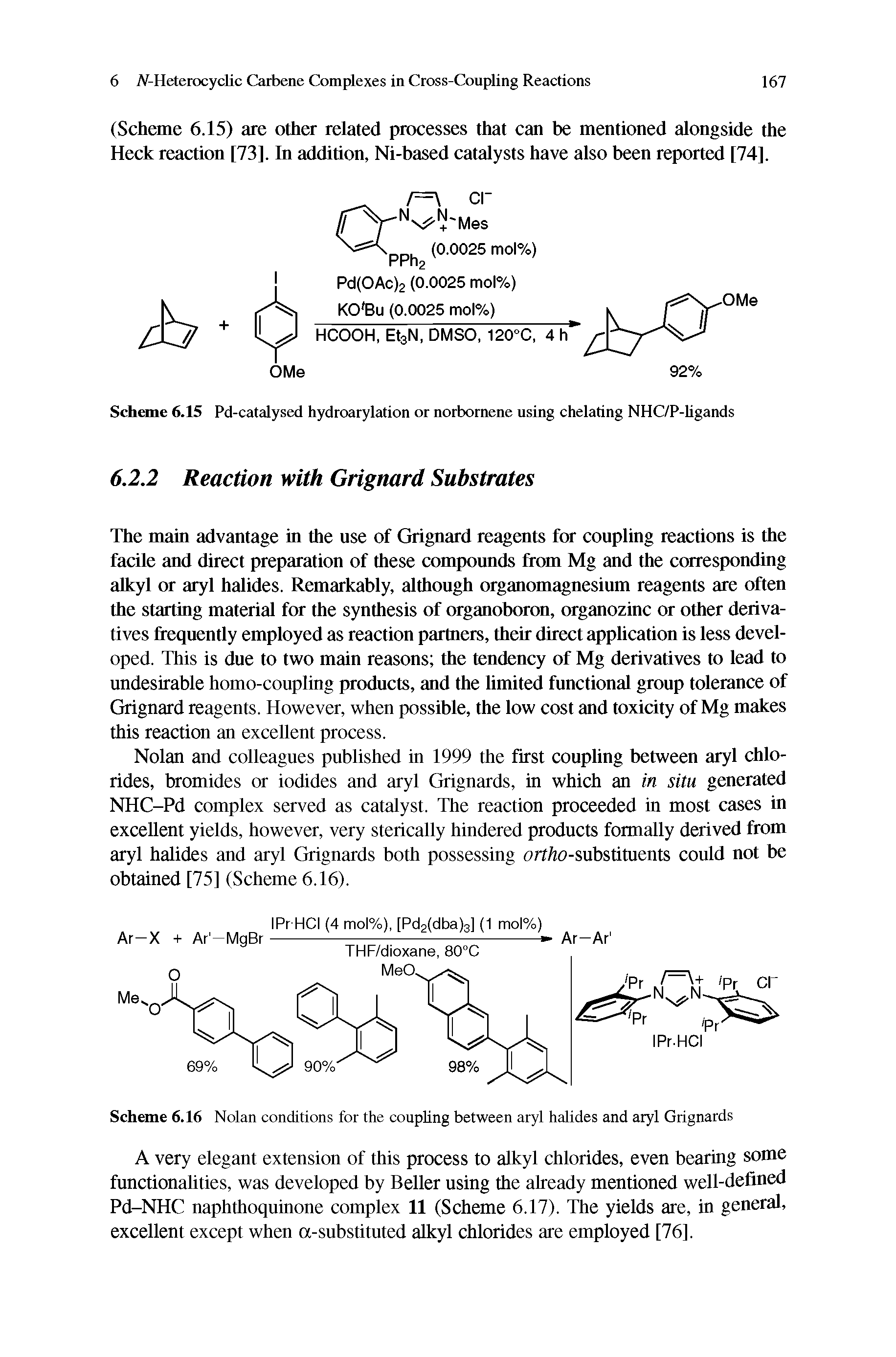 Scheme 6.16 Nolan conditions for the coupling between aryl halides and aryl Grignards...