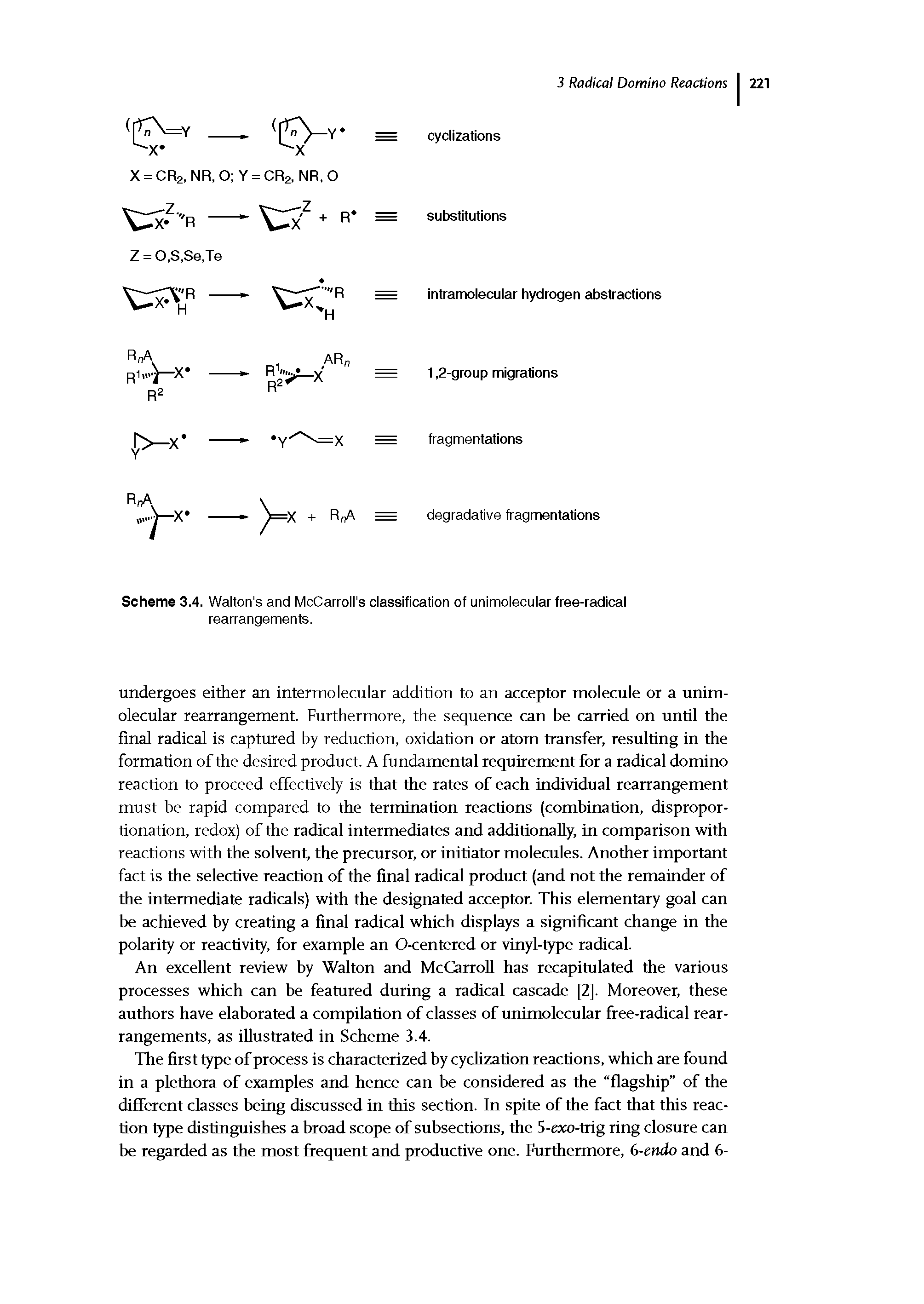 Scheme 3.4. Walton s and McCarroll s classification of unimolecular free-radical rearrangements.