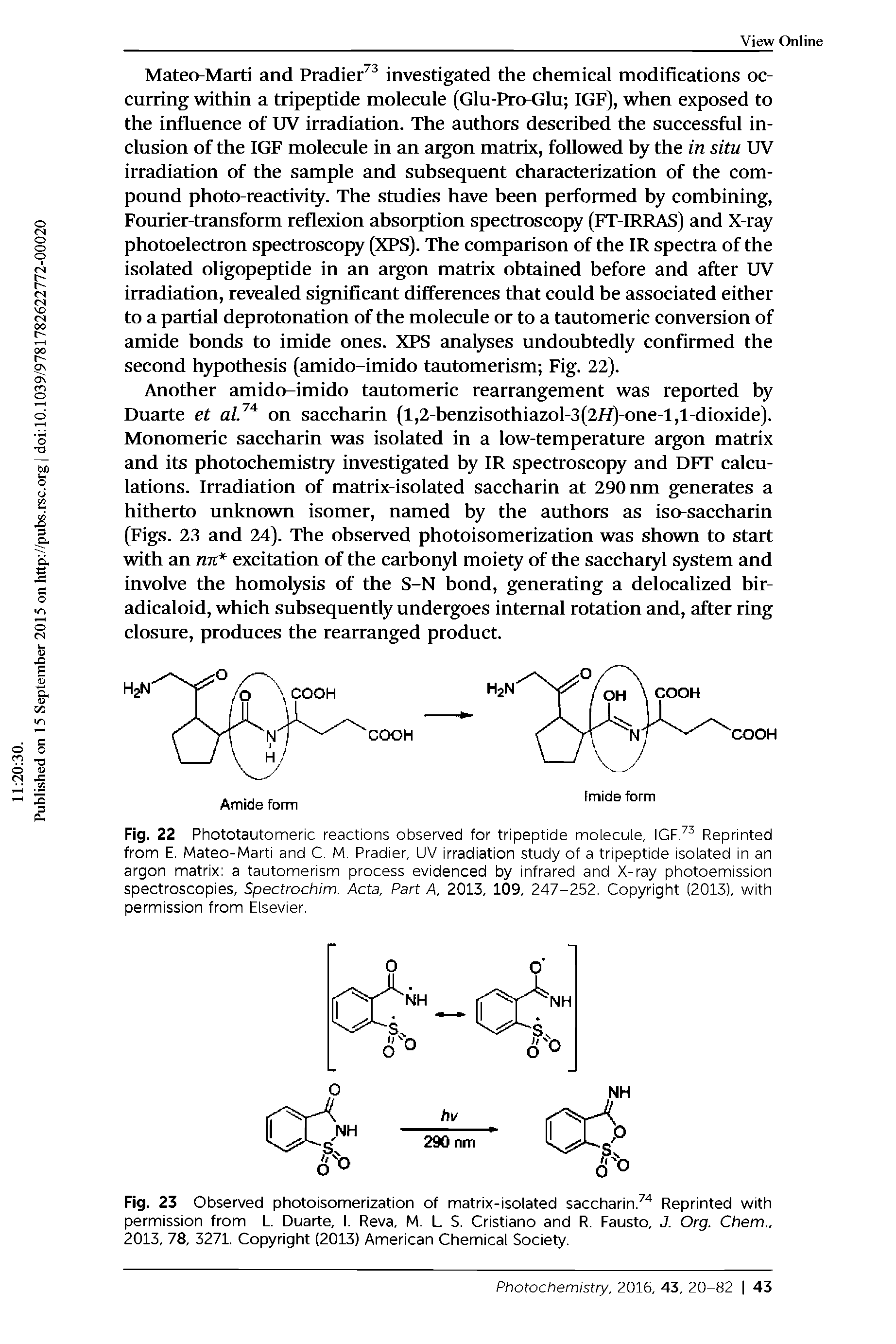 Fig. 22 Phototautomeric reactions observed for tripeptide molecule, IGF. Reprinted from E. Mateo-Marti and C. M. Pradier, UV irradiation study of a tripeptide isolated in an argon matrix a tautomerism process evidenced by infrared and X-ray photoemission spectroscopies, Spectrochim. Acta, Part A, 2013, 109, 247-252. Copyright (2013), with permissioh from Elsevier.