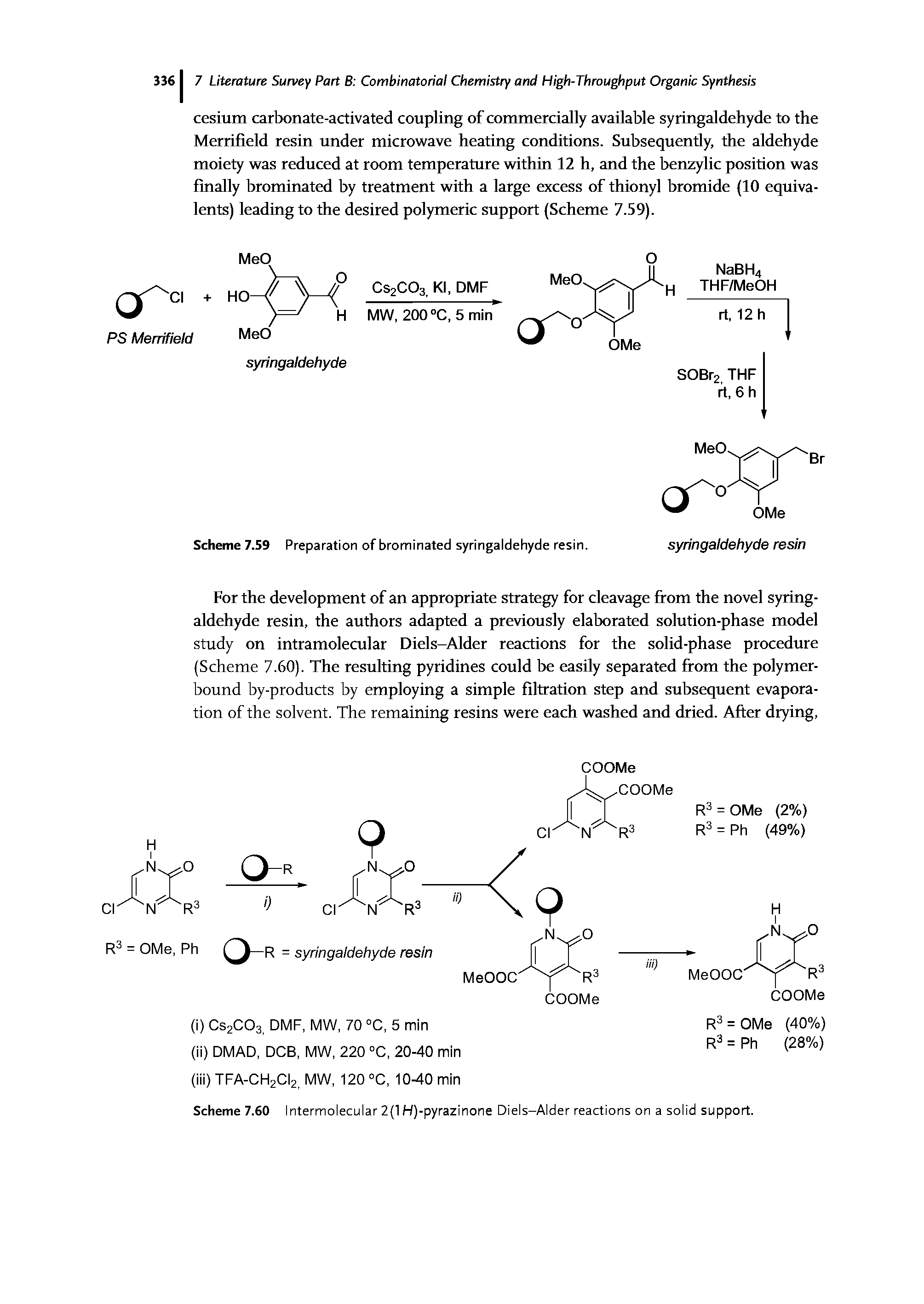 Scheme 7.60 Intermolecular 2(1 H)-pyrazinone Diels-Alder reactions on a solid support.