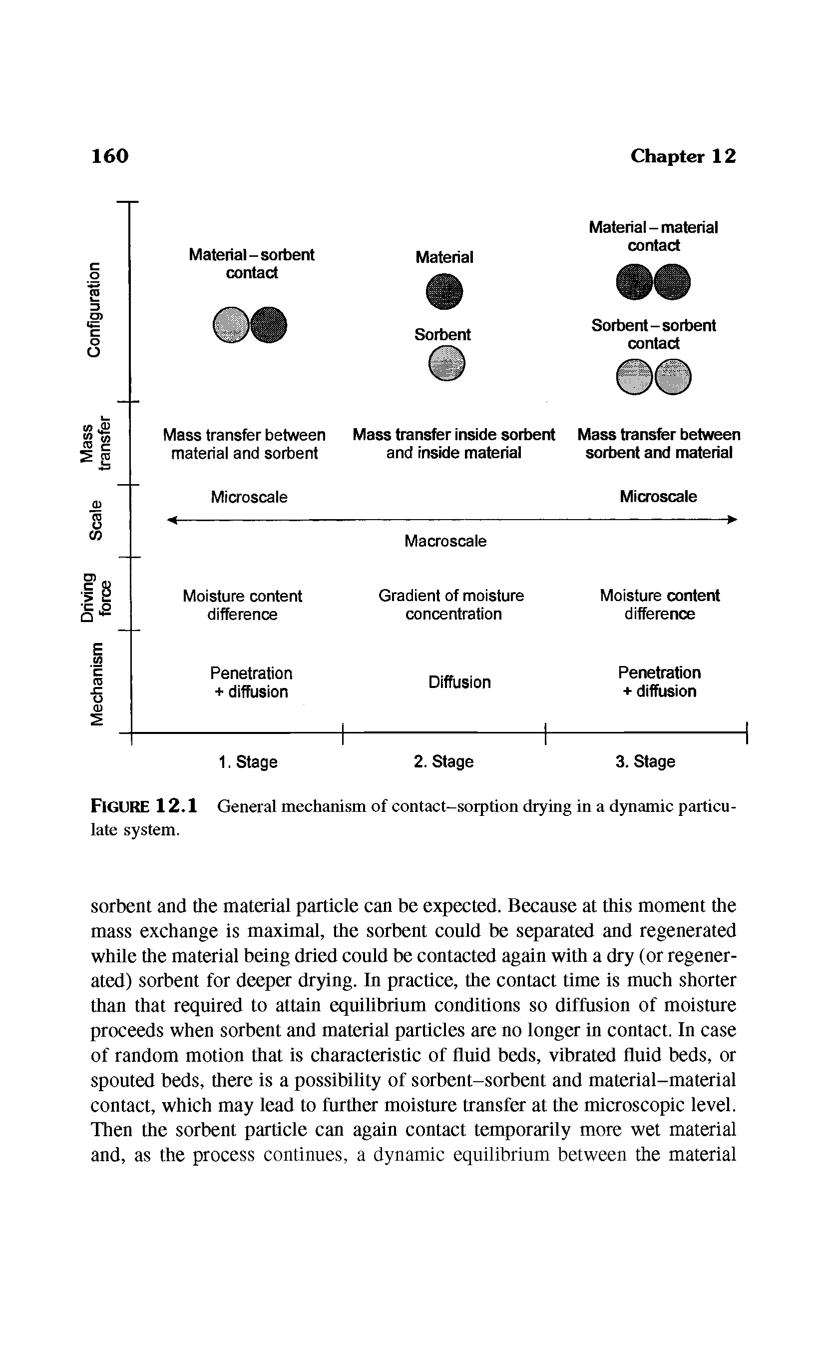 Figure 12.1 General mechanism of contact-sorption drying in a dynamic particulate system.