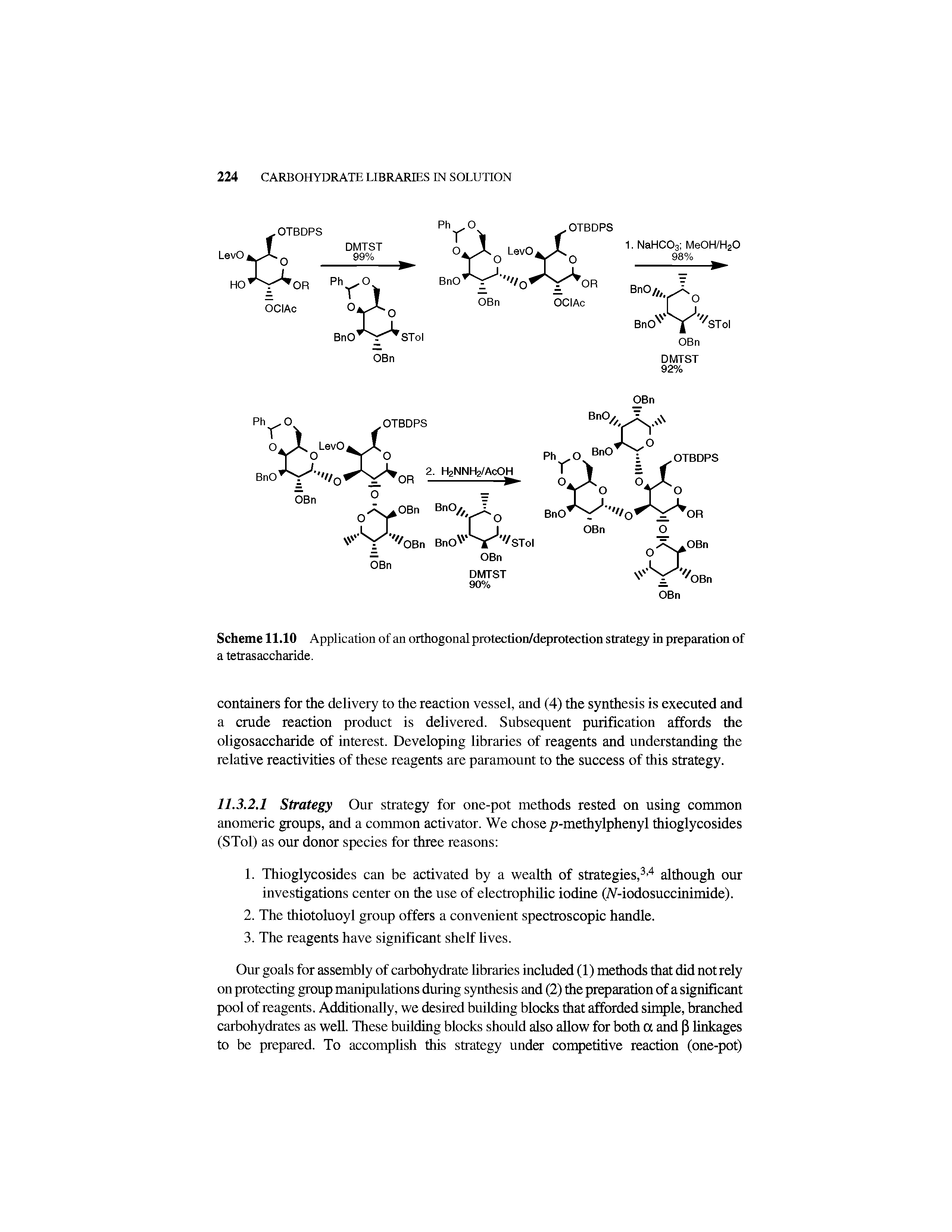 Scheme 11.10 Application of an orthogonal protection/deprotection strategy in preparation of a tetrasaccharide.