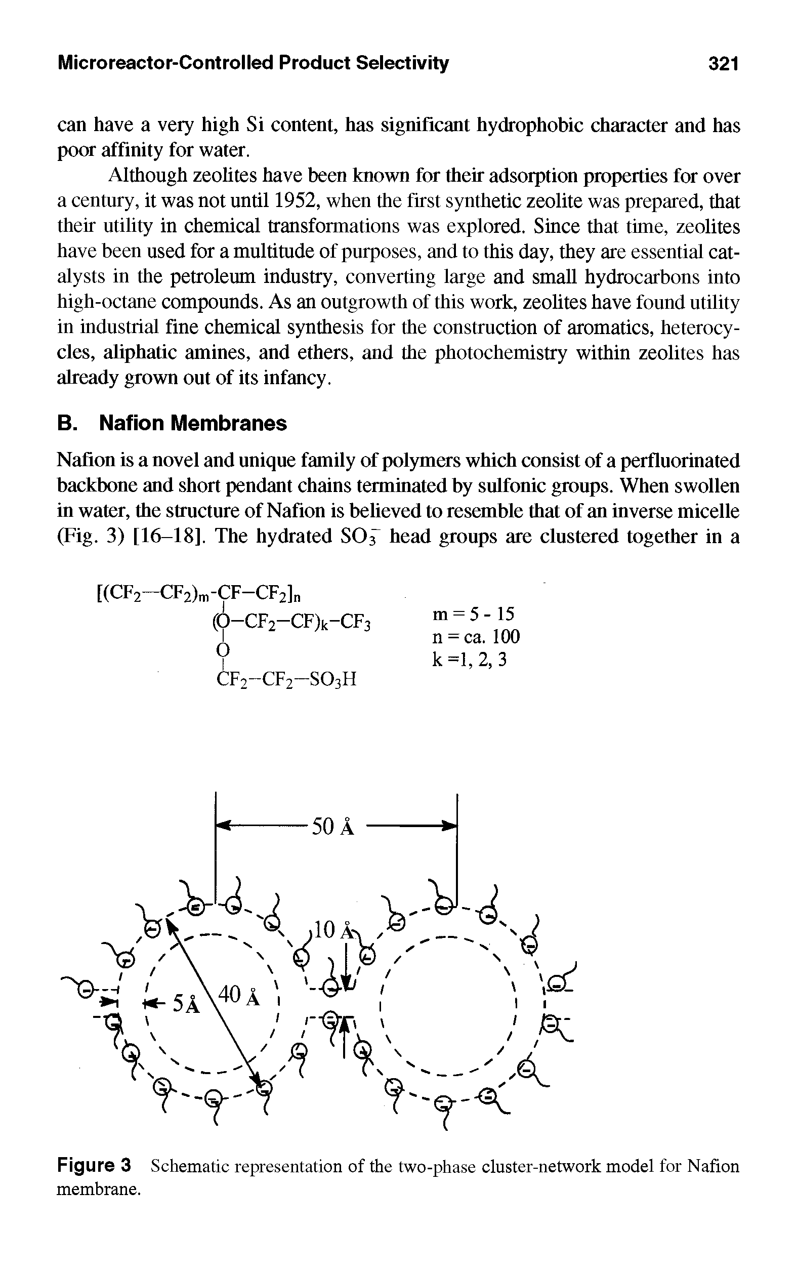 Figure 3 Schematic representation of the two-phase cluster-network model for Nafion membrane.