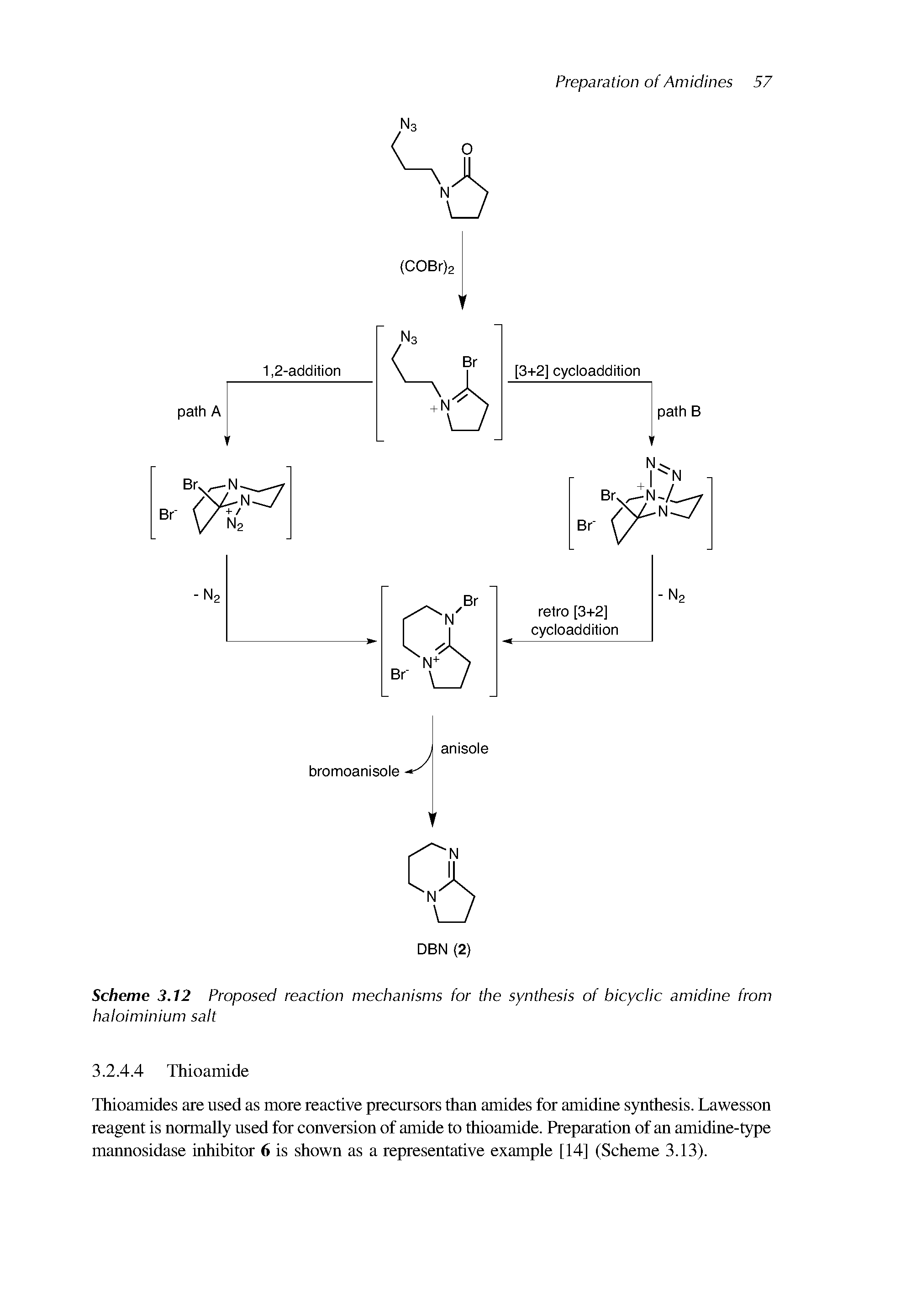 Scheme 3.12 Proposed reaction mechanisms for the synthesis of bicyclic amidine from haloiminium salt...
